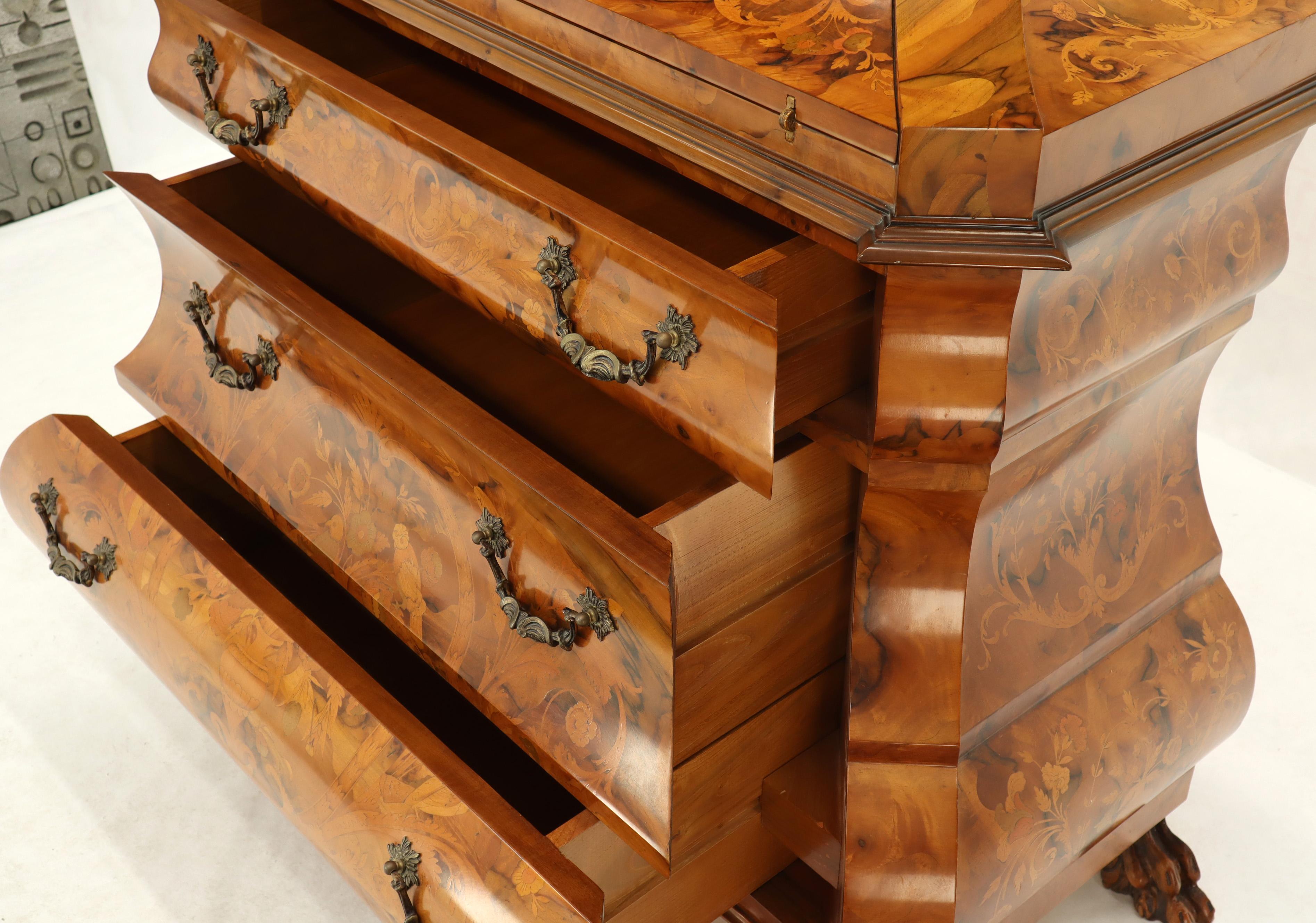 Italian Bombe Inlay Olive Wood Dresser Drop Front Jewerly Compartment Secretary For Sale 10