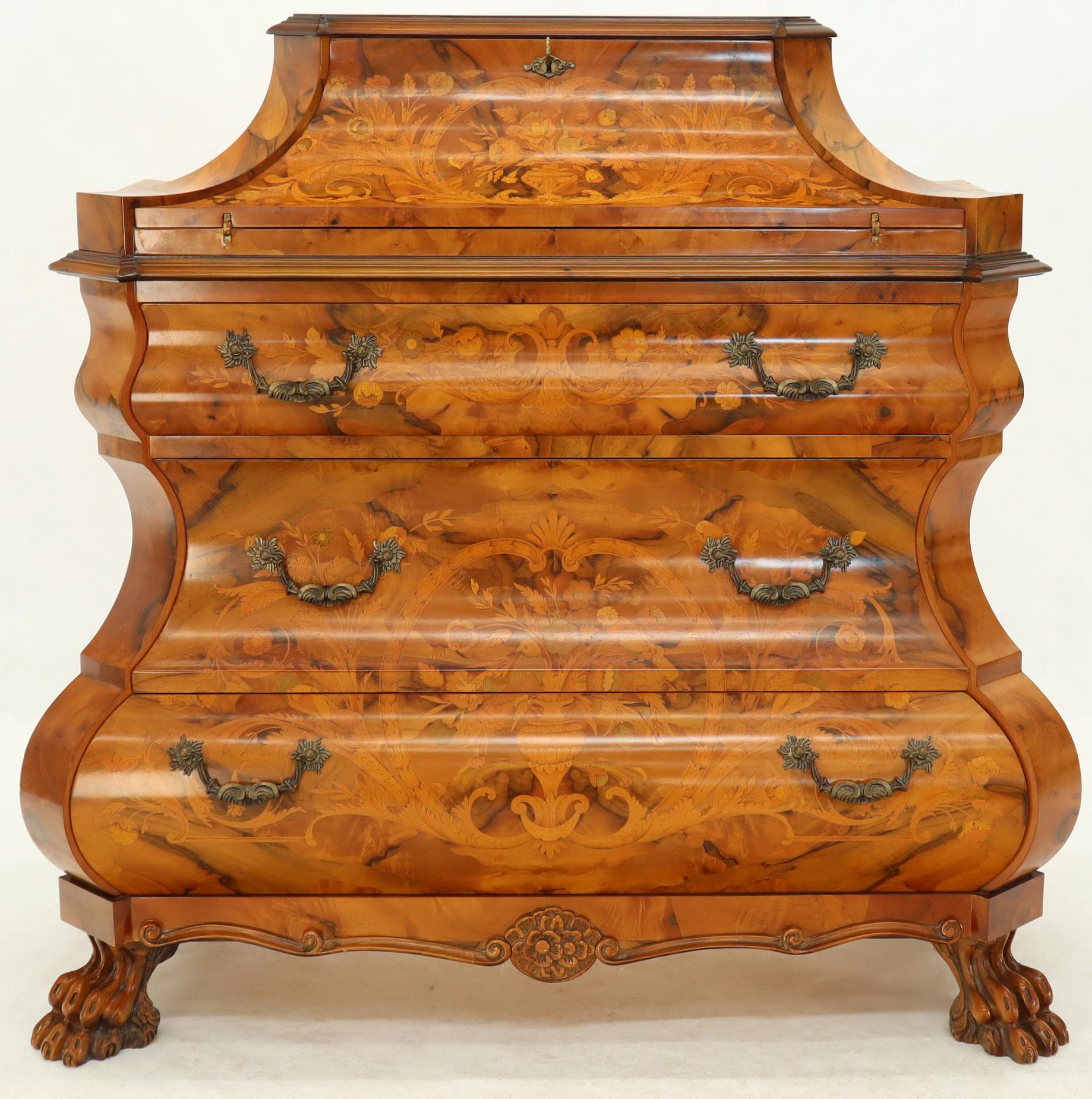 Italienische italienische Kommode mit Bombe-Intarsien aus Olivenholz, Klappdeckel vorne, Sekretär (Neobarock) im Angebot