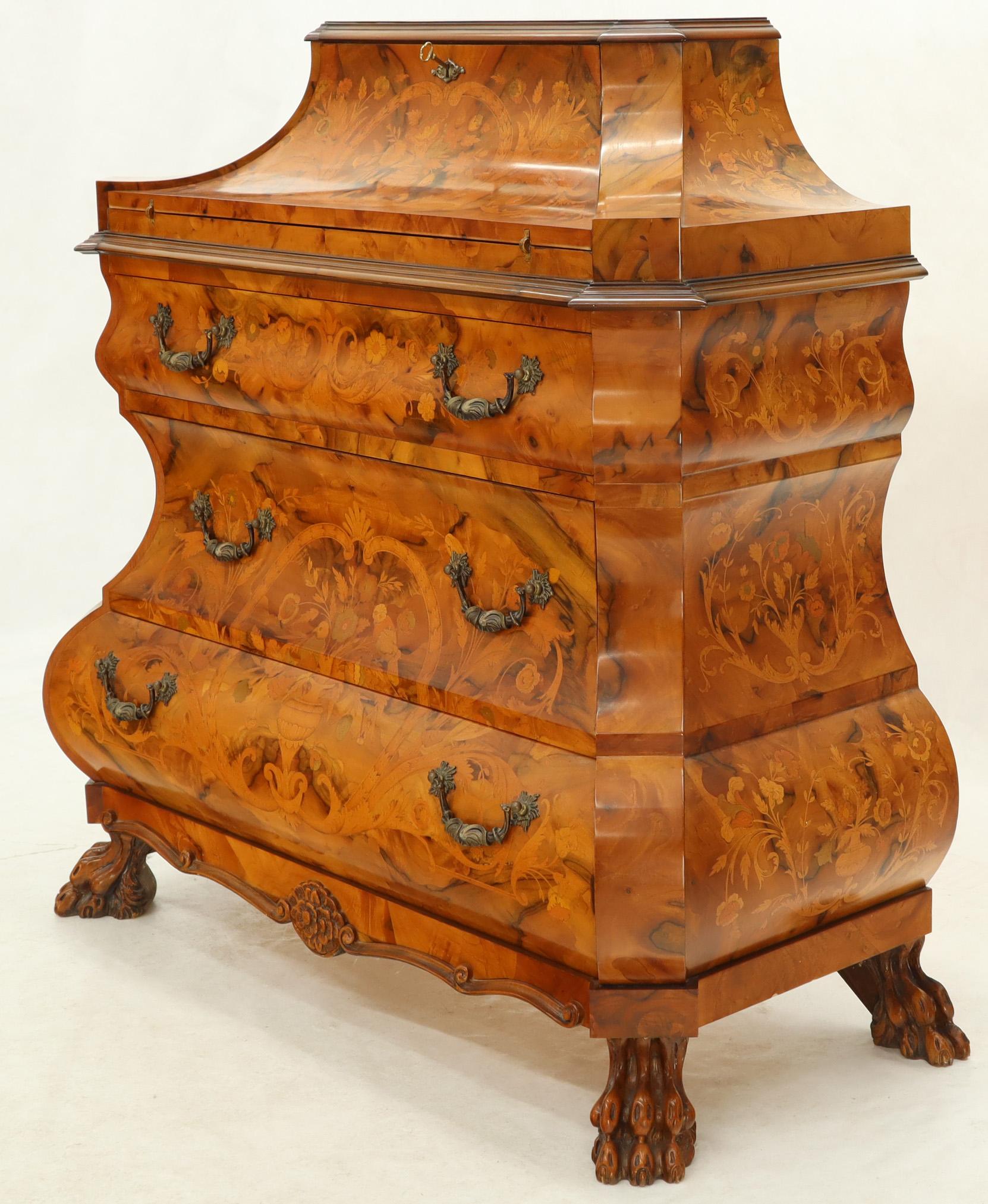 Italian Bombe Inlay Olive Wood Dresser Drop Front Jewerly Compartment Secretary For Sale 2
