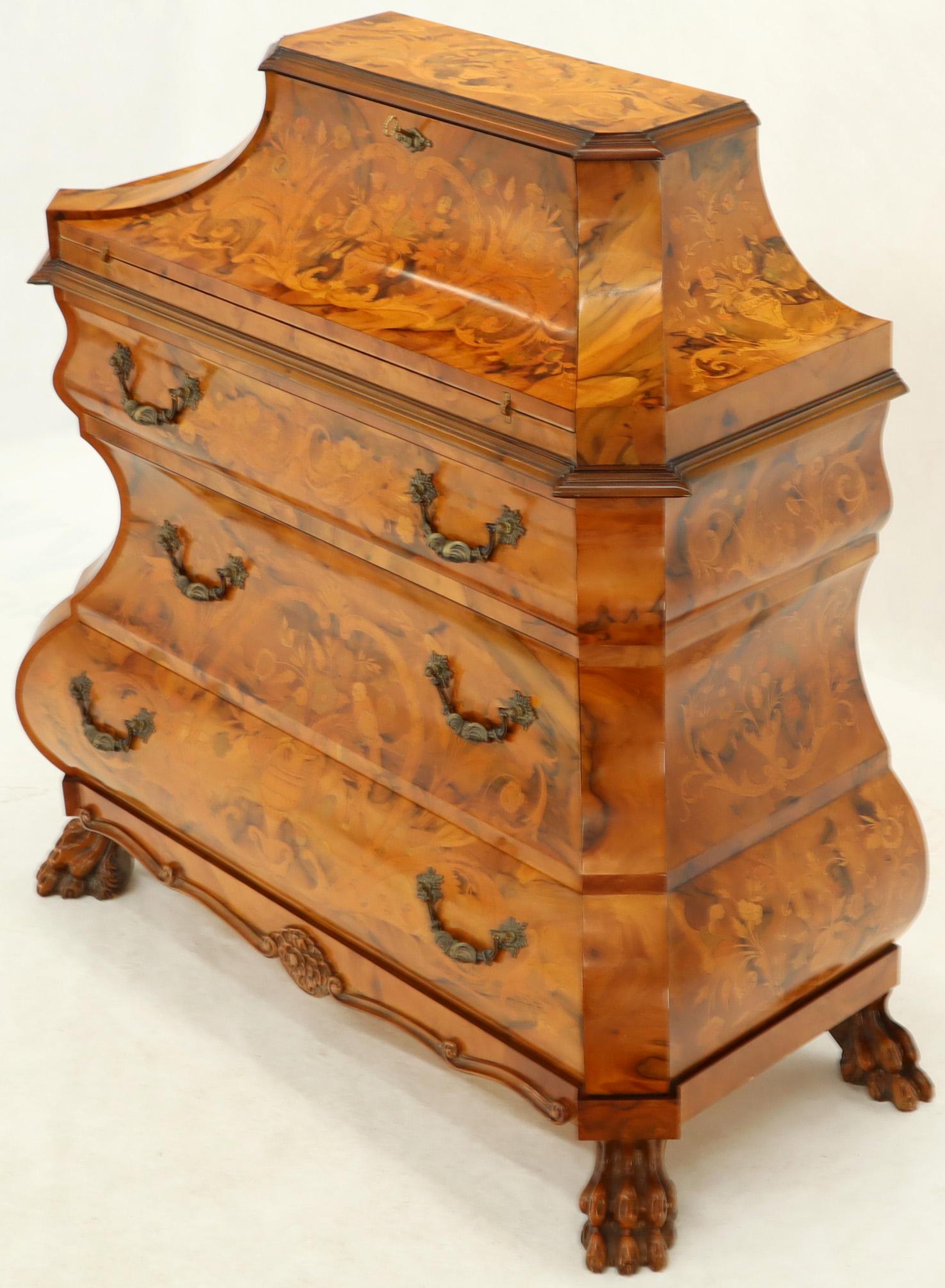 Italian Bombe Inlay Olive Wood Dresser Drop Front Jewerly Compartment Secretary For Sale 3