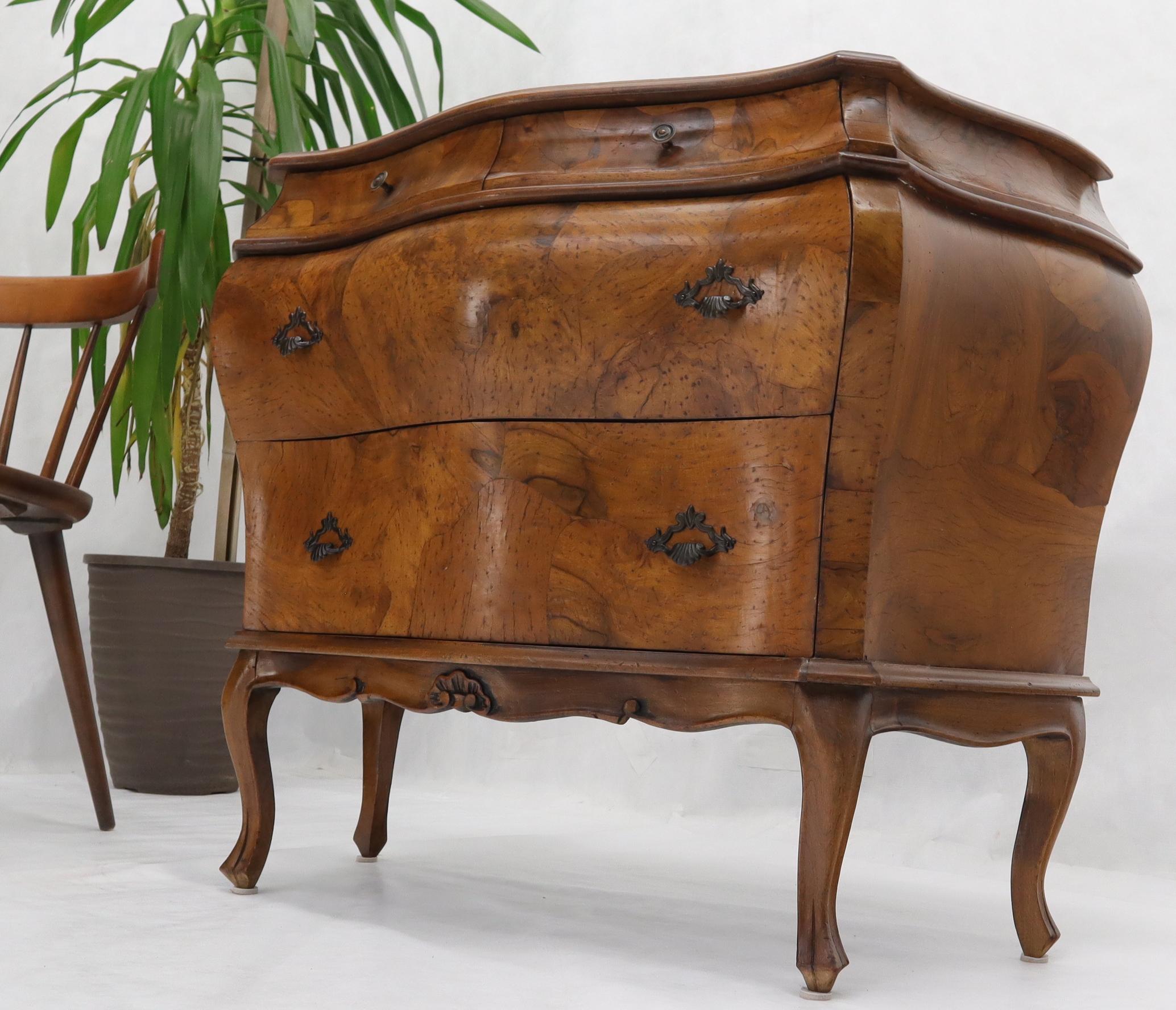 Italian Bombe Olive Wood 3-Drawer Chest Dresser 2