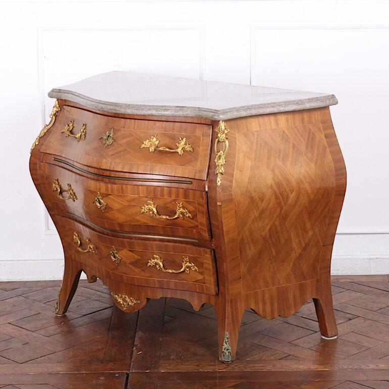 Inlay Italian Bombe Parquetry Marble-Top Commode, C.1920
