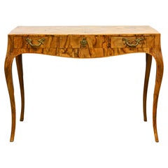 Italian Bombe Shape Caddy Top Olive Oyster Veneered Writing Desk, Mid 20th C
