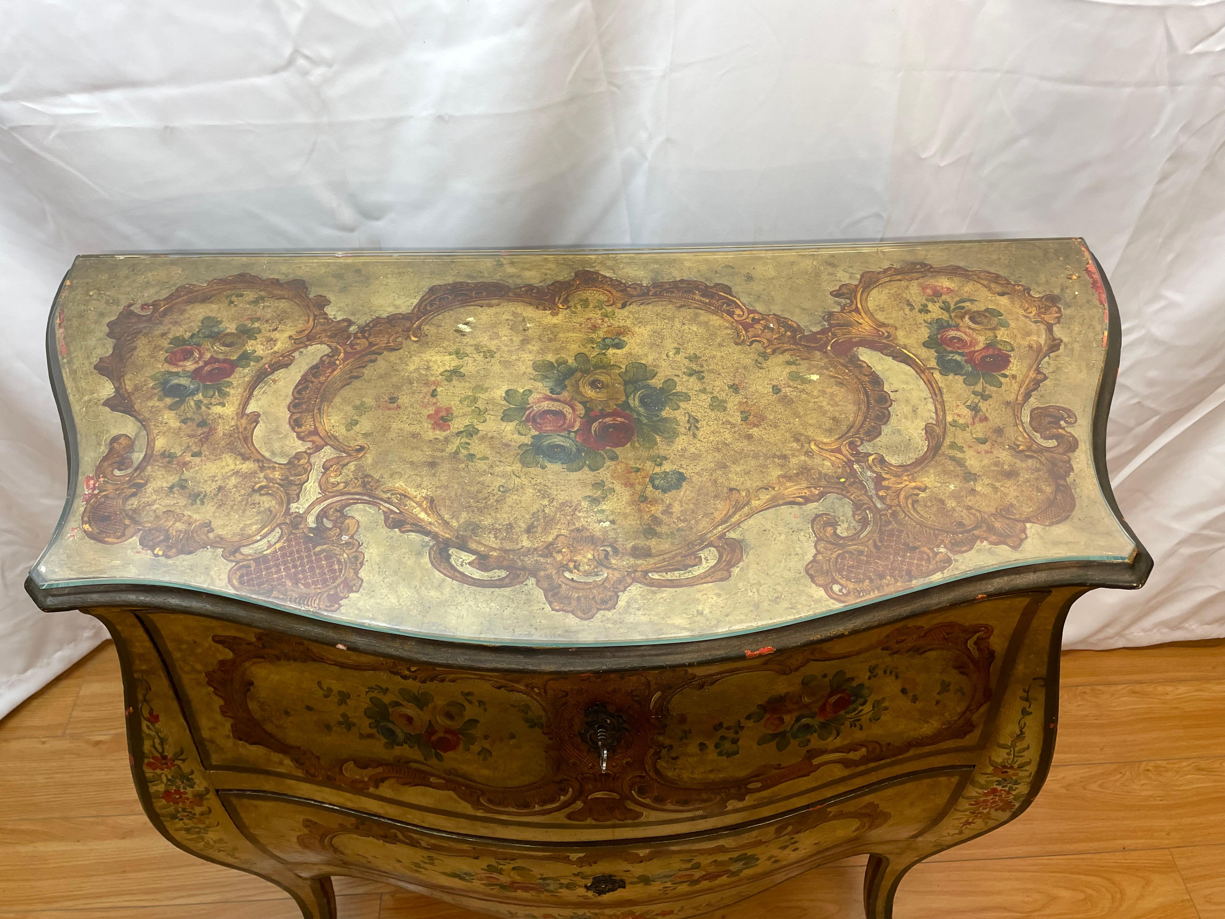 Wood Italian Bombe Two-Drawer Commode For Sale