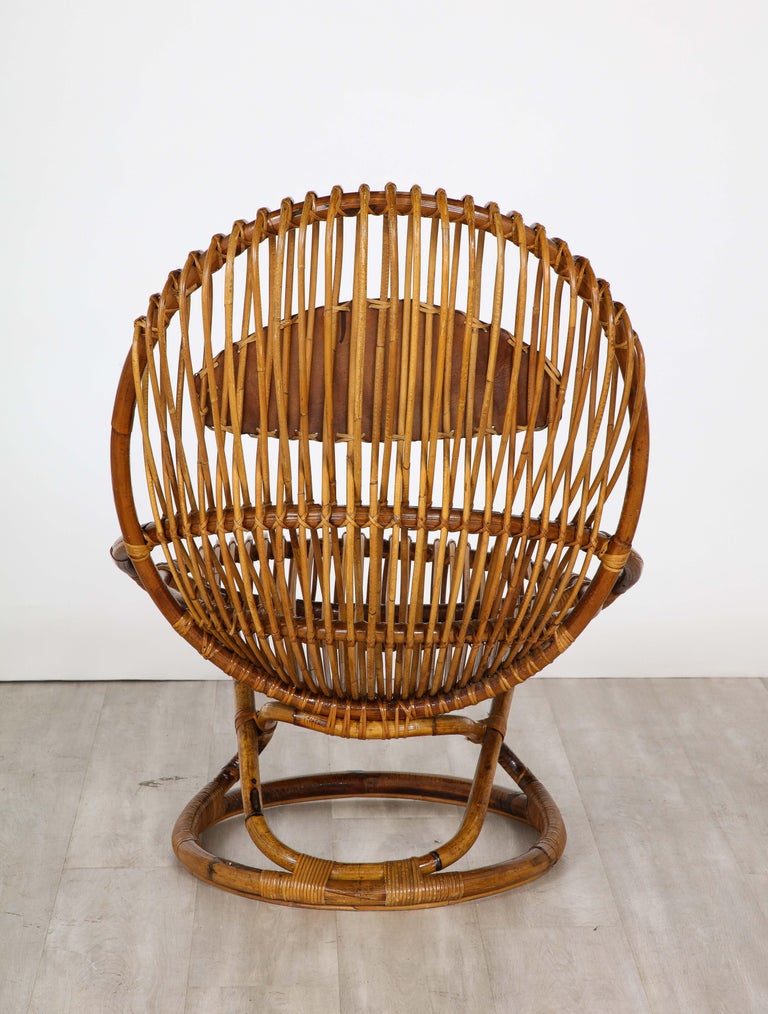 Italian Bonacina Bamboo and Leather Lounge Chair by Tito Agnoli, Circa 1950 For Sale 6