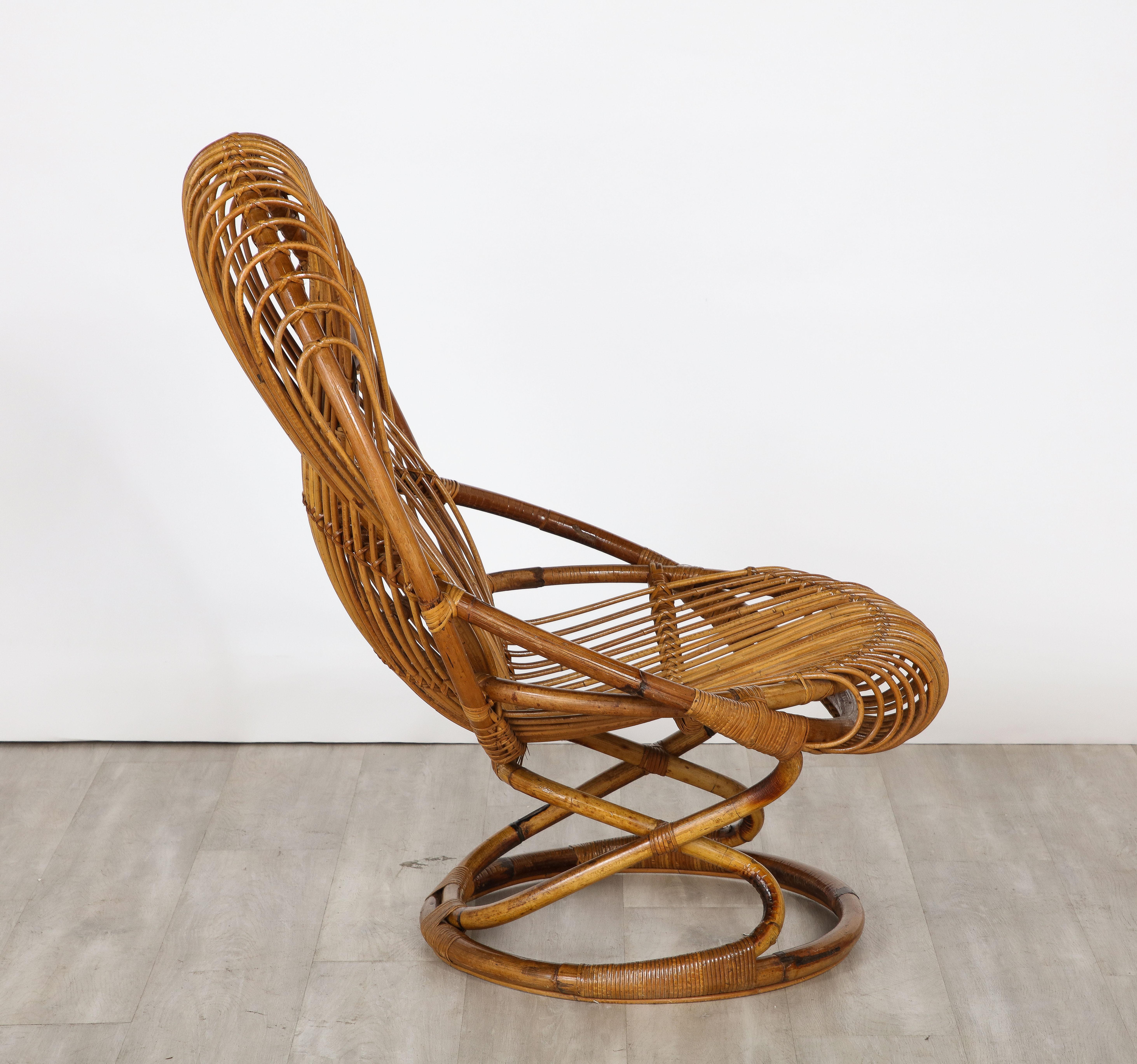 Italian Bonacina Rattan and Leather Lounge Chair by Tito Agnoli, Circa 1950 For Sale 9