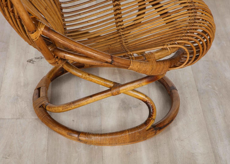 Italian Bonacina Bamboo and Leather Lounge Chair by Tito Agnoli, Circa 1950 For Sale 10