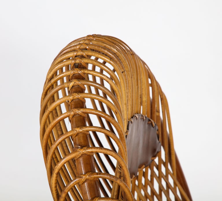 Italian Bonacina Bamboo and Leather Lounge Chair by Tito Agnoli, Circa 1950 For Sale 11