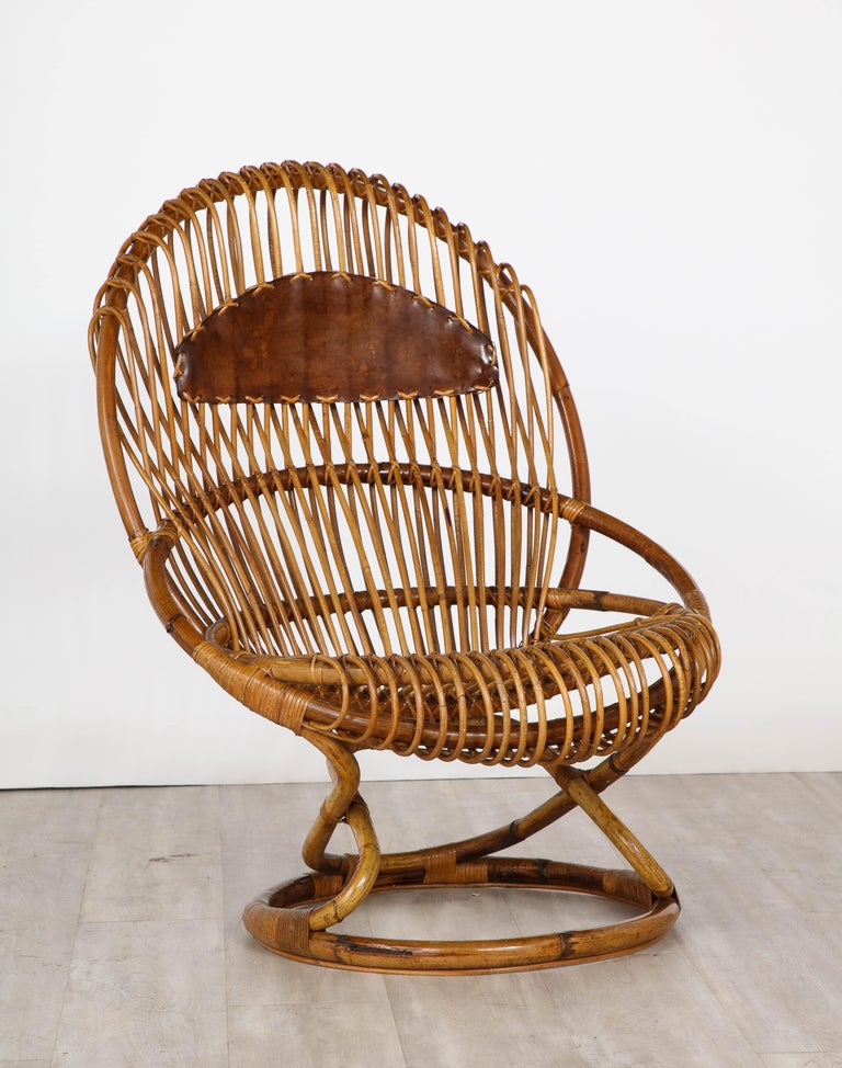 Italian Bonacina Bamboo and Leather Lounge Chair by Tito Agnoli, Circa 1950 For Sale 12