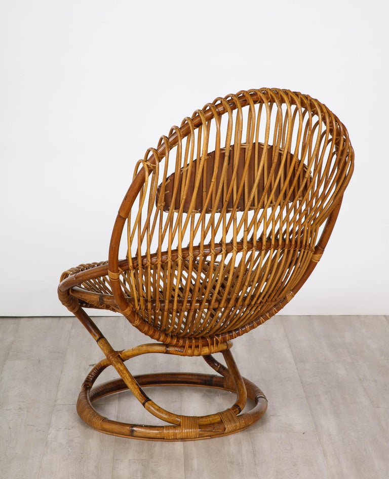 Italian Bonacina Bamboo and Leather Lounge Chair by Tito Agnoli, Circa 1950 For Sale 5