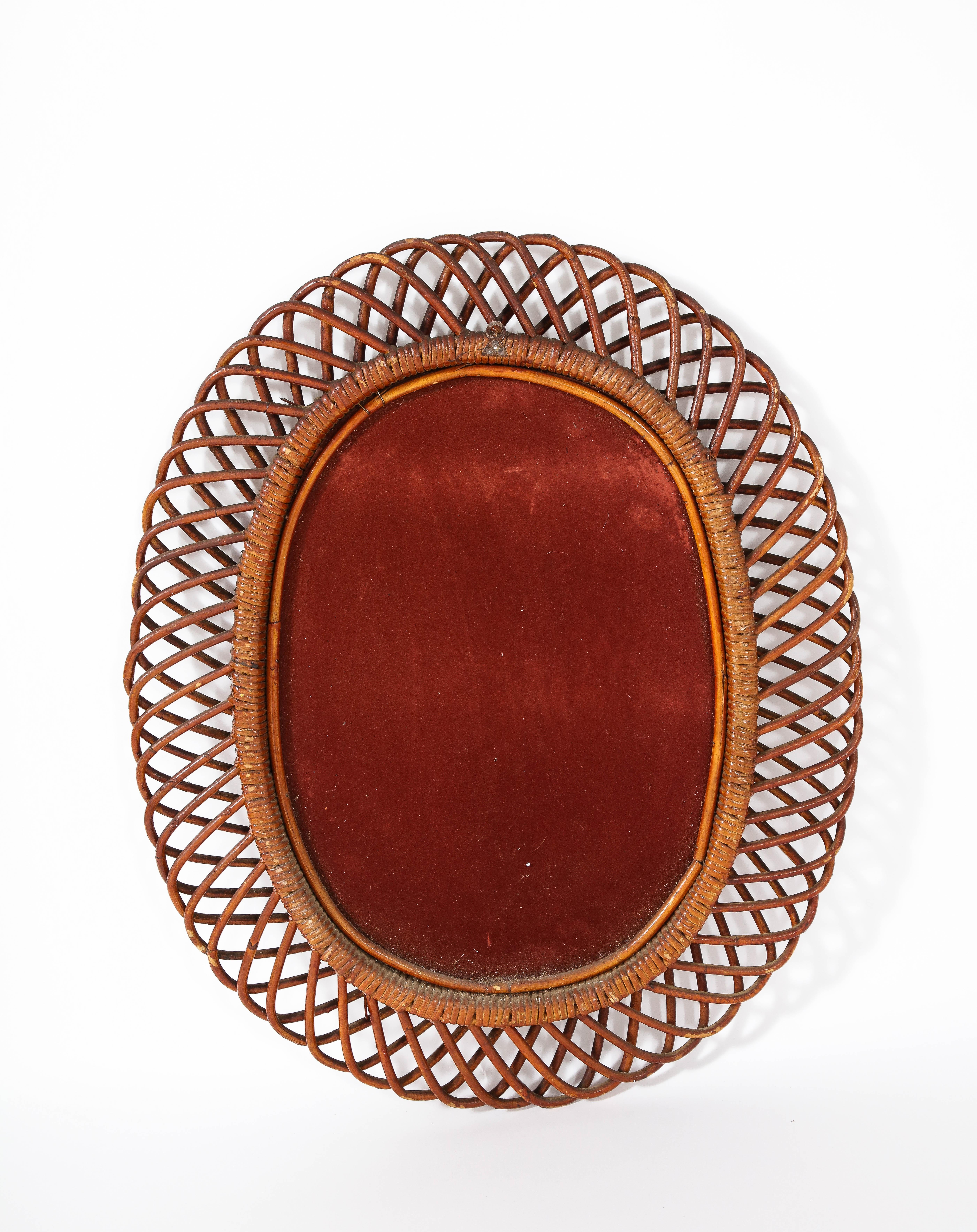 Italian Bonacina Bamboo Oval Mirror, circa 1950 For Sale 6