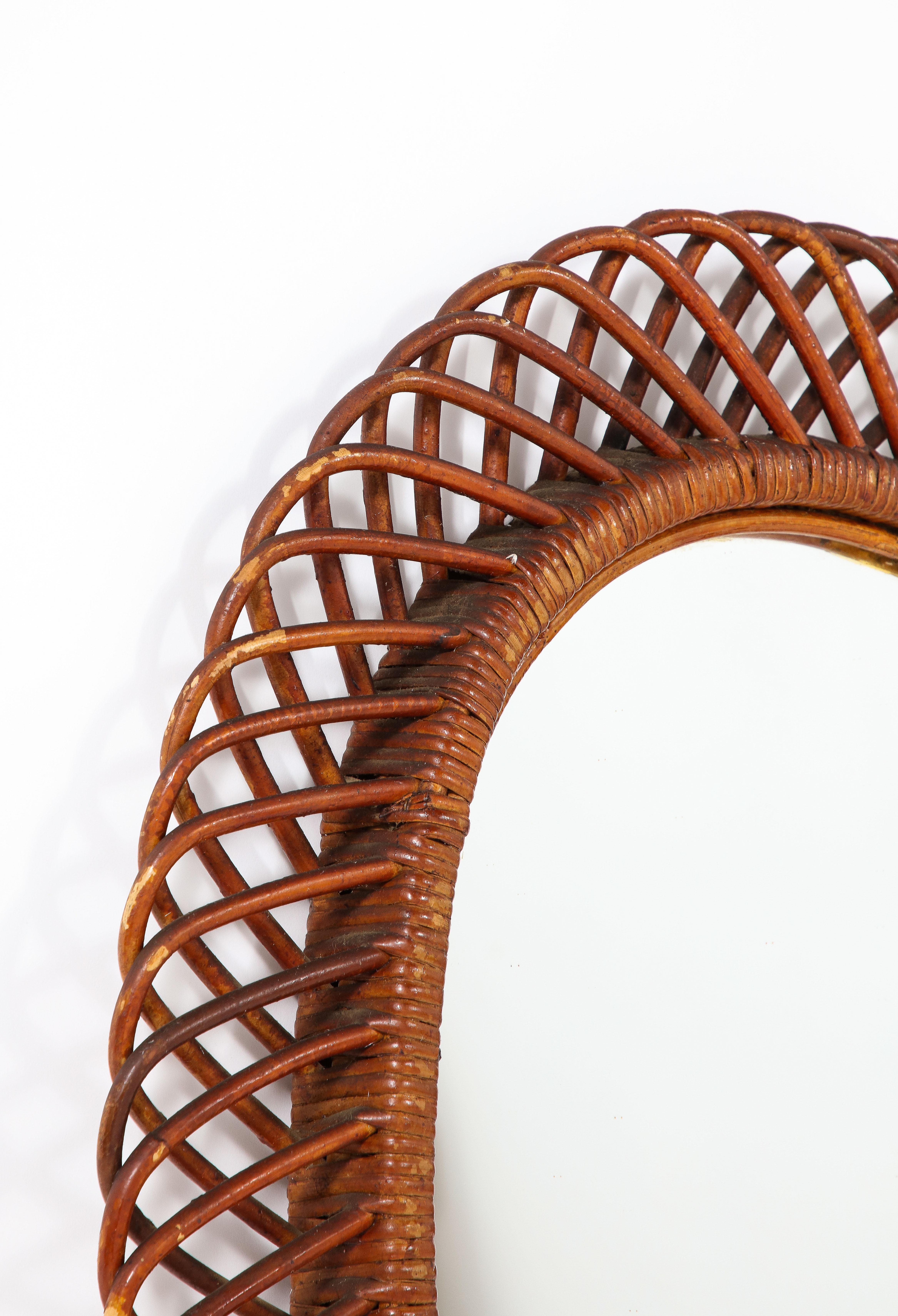 Italian Bonacina Bamboo Oval Mirror, circa 1950 In Good Condition For Sale In New York, NY