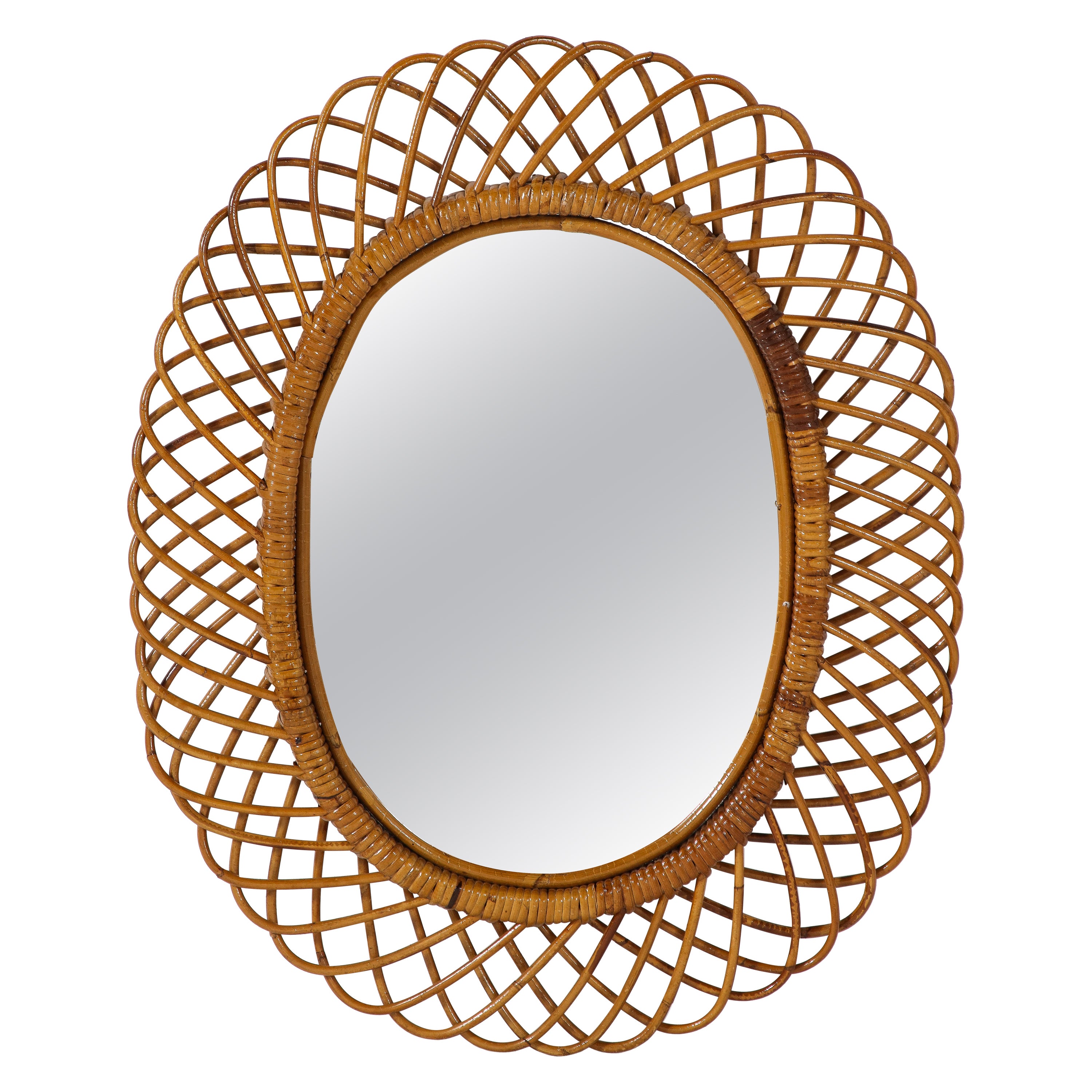 Italian Bonacina Bamboo Oval Mirror, circa 1950