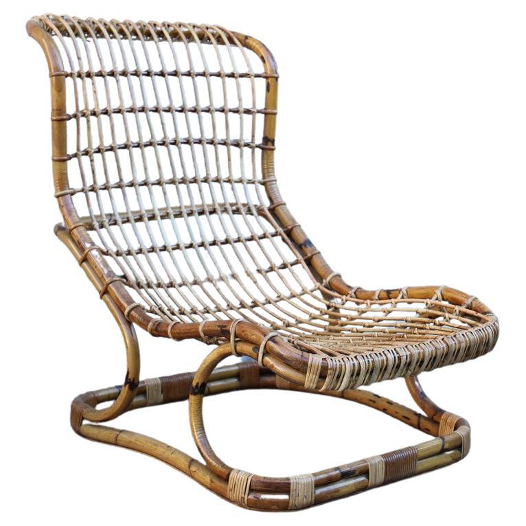 Italian Bonacina Tito Agnoli Armchair Rattan Mid-Century Model BP9 For Sale