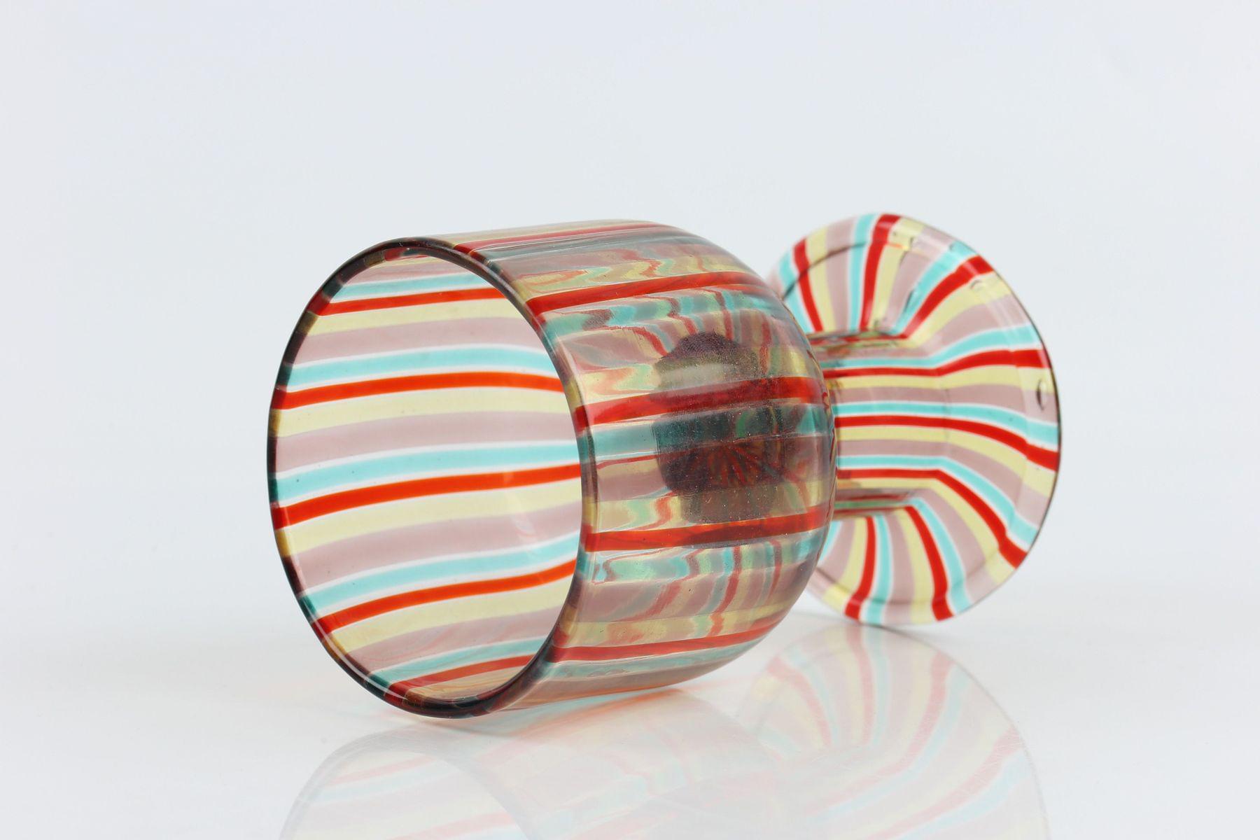 Modern Italian Bonbon Striped Glass Dish/Bowl in red and blue from Murano, 1960s For Sale