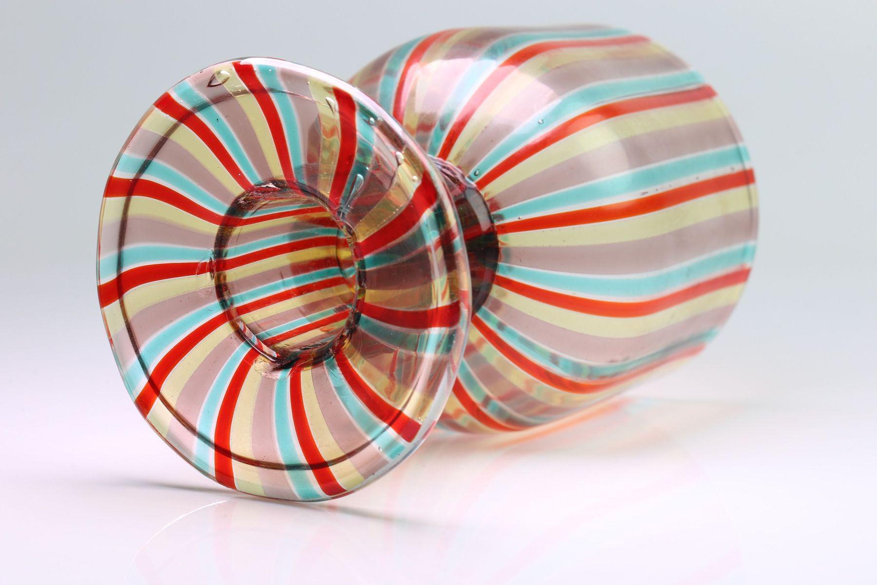 Italian Bonbon Striped Glass Dish/Bowl in red and blue from Murano, 1960s In Good Condition For Sale In Stockholm, SE