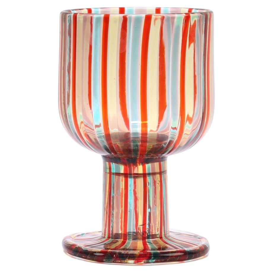 Italian Bonbon Striped Glass Dish/Bowl in red and blue from Murano, 1960s For Sale