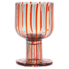 Italian Bonbon Striped Glass Dish/Bowl in red and blue from Murano, 1960s