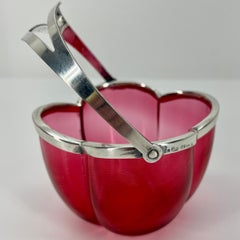 Italian Bonbonniere in Red Art Glass Bowl with English Silver Mounting