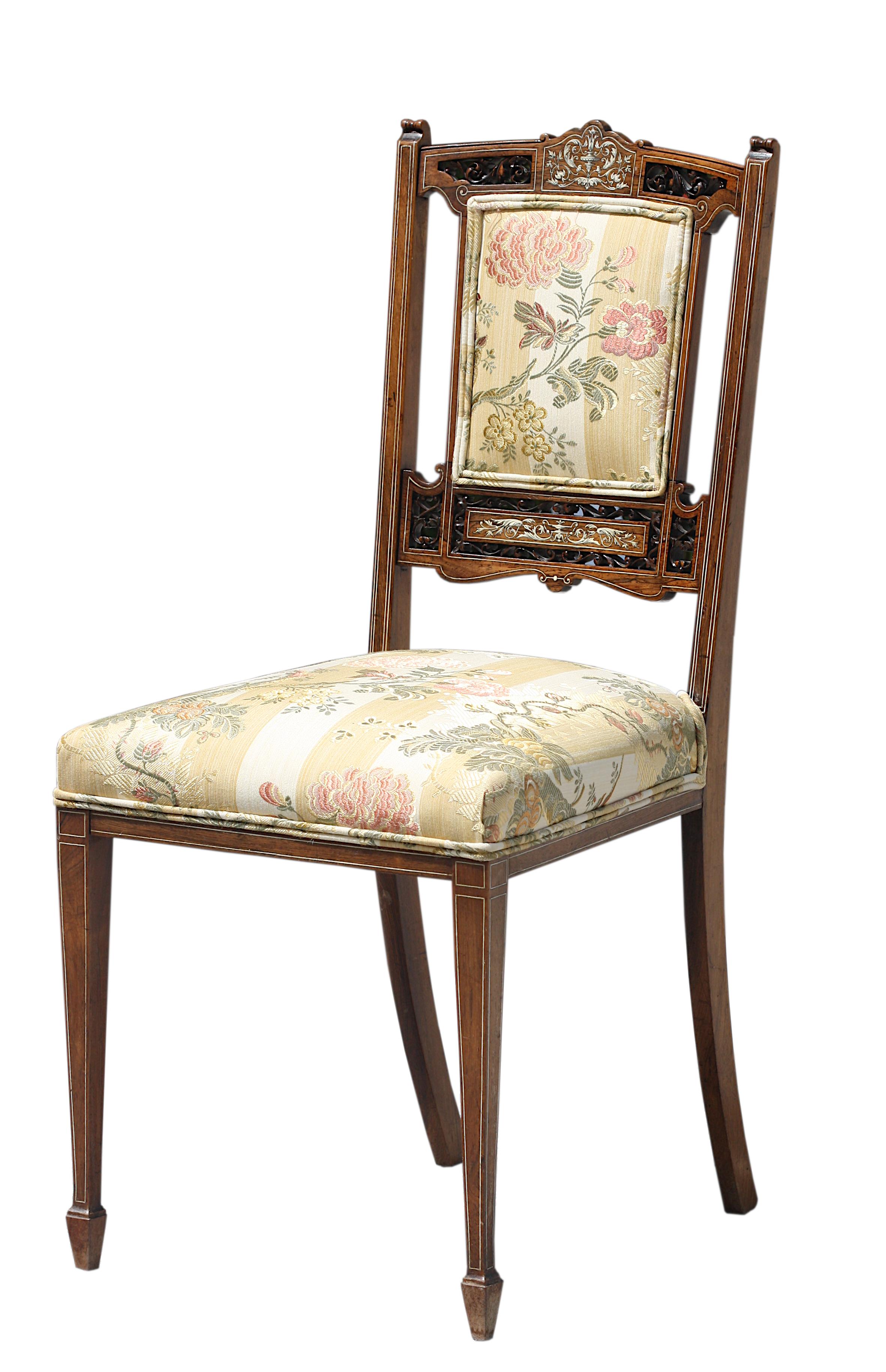 Italian Bone and Ebony Inlaid Rosewood Side Chair For Sale 4