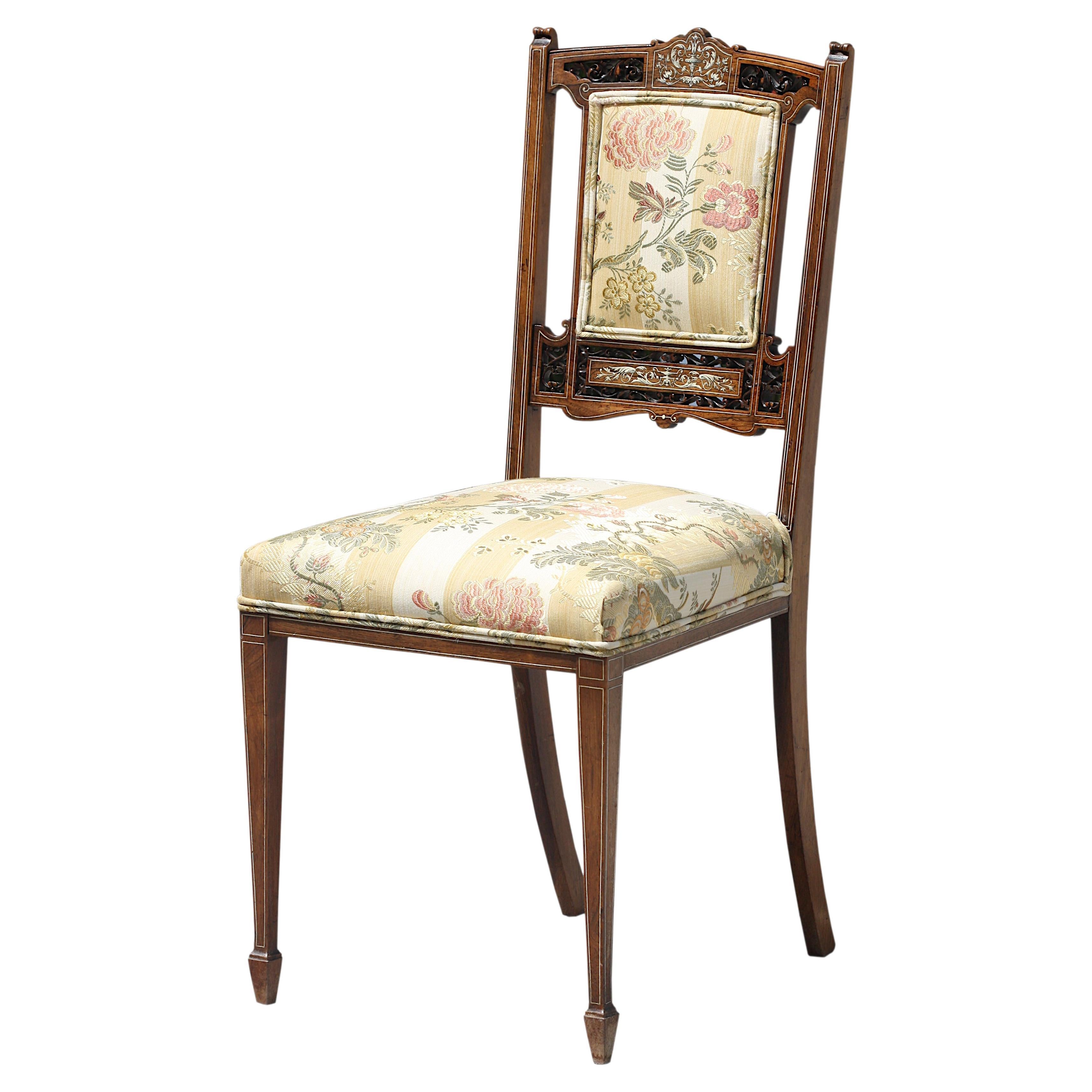 Italian Bone and Ebony Inlaid Rosewood Side Chair For Sale