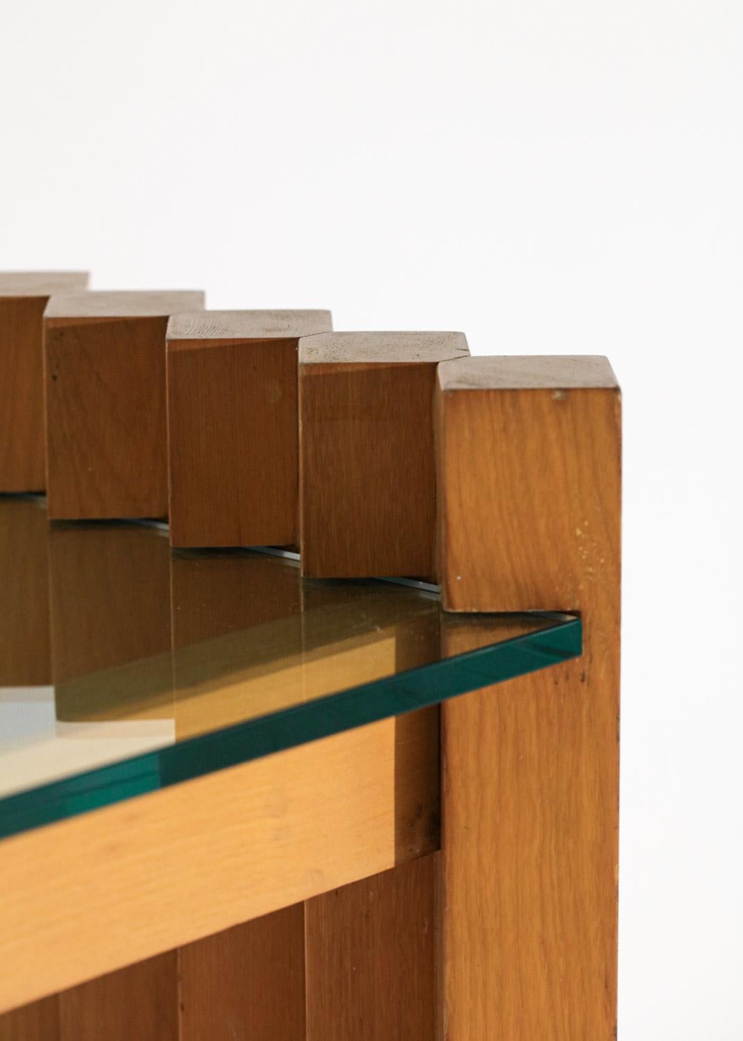 Italian Bookcase 60's / 70's Glass and Solid Wood, G343 For Sale 7