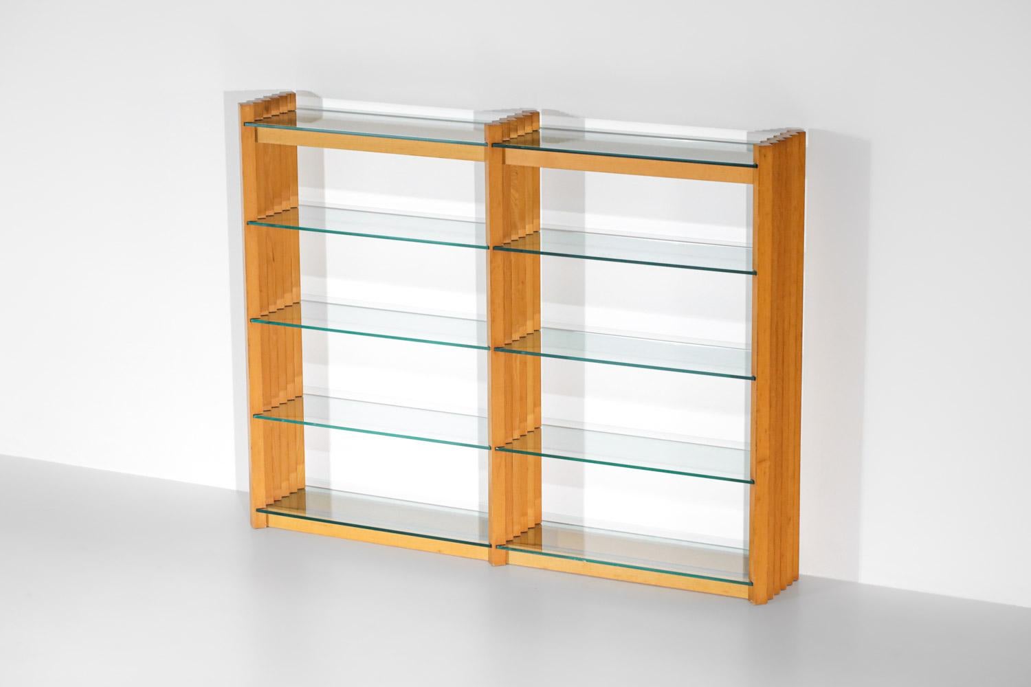 Italian Bookcase 60's / 70's Glass and Solid Wood, G343 For Sale 10