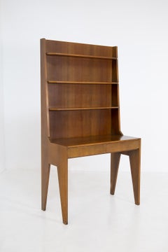 Italian Bookcase Desk with Wooden Chair, Original Condition