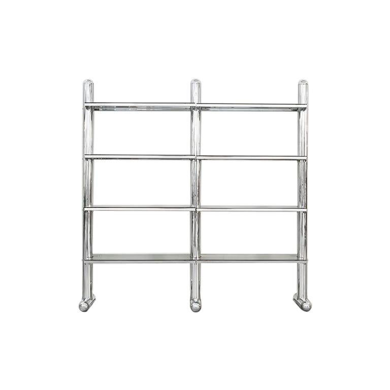 Italian Bookcase Form Metal Arte Roma in Chromed Steel and Glass
