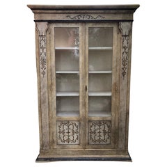 Italian Bookcase in Fir, Hand Painted, with Glass on Three Sides