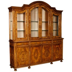 Italian Bookcase in Walnut and Burl Wood from 20th Century