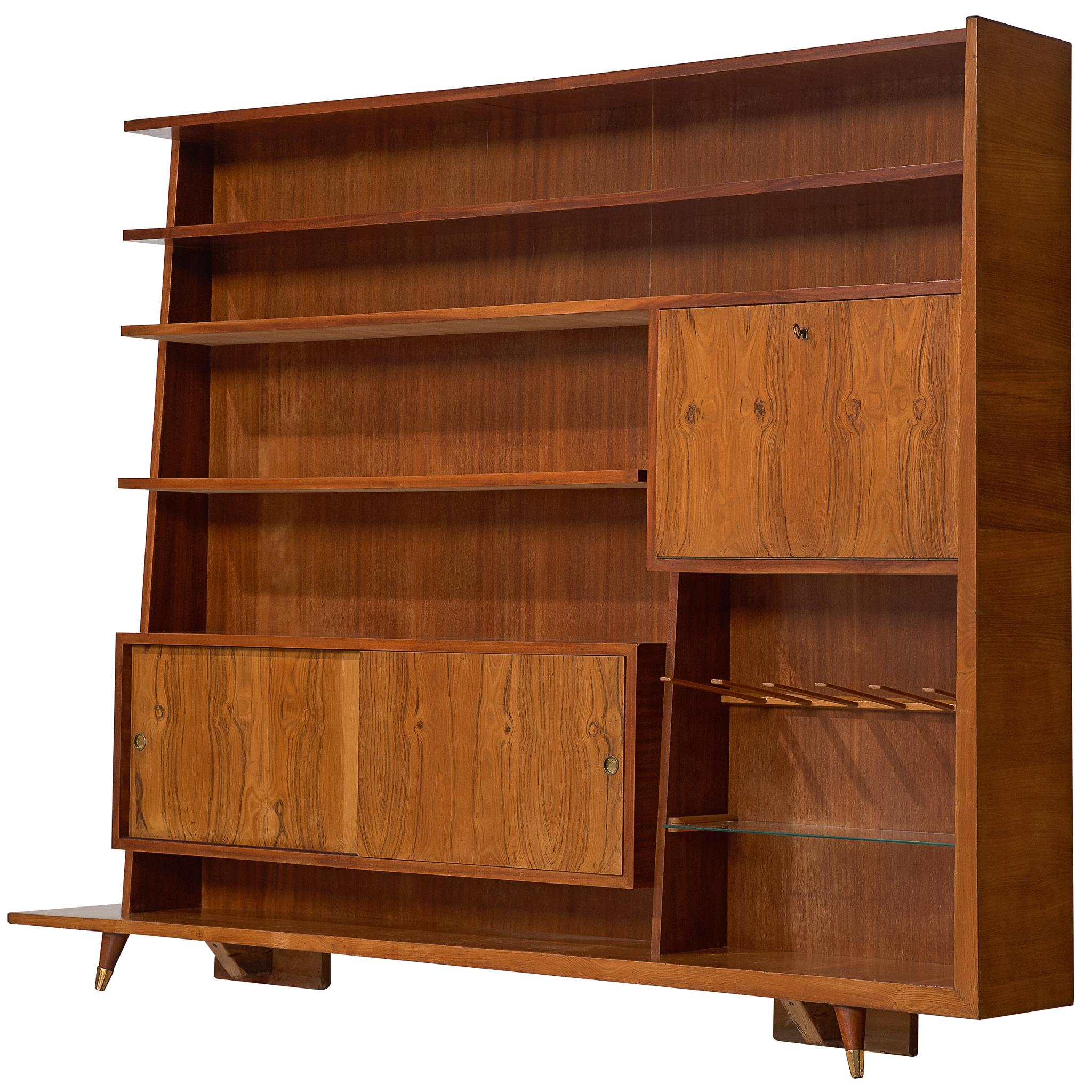 Italian Bookcase in Walnut and Oak