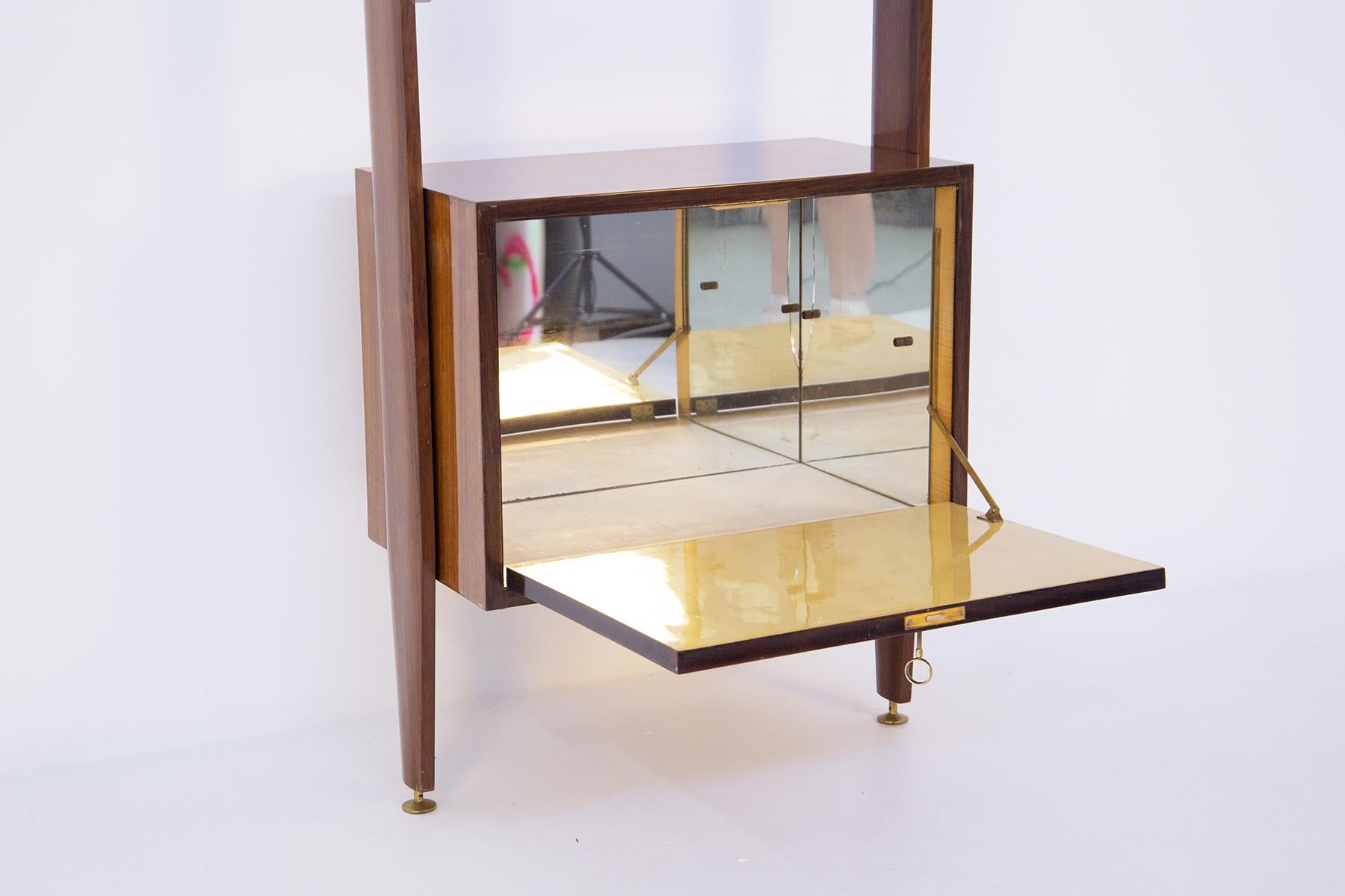 Italian Bookcase in Wood and Brass with Bar Cabinet 8