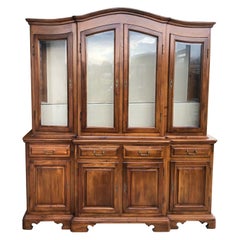 Italian Bookcase Showcase in Solid Walnut, Bevelled Glass and Drawers