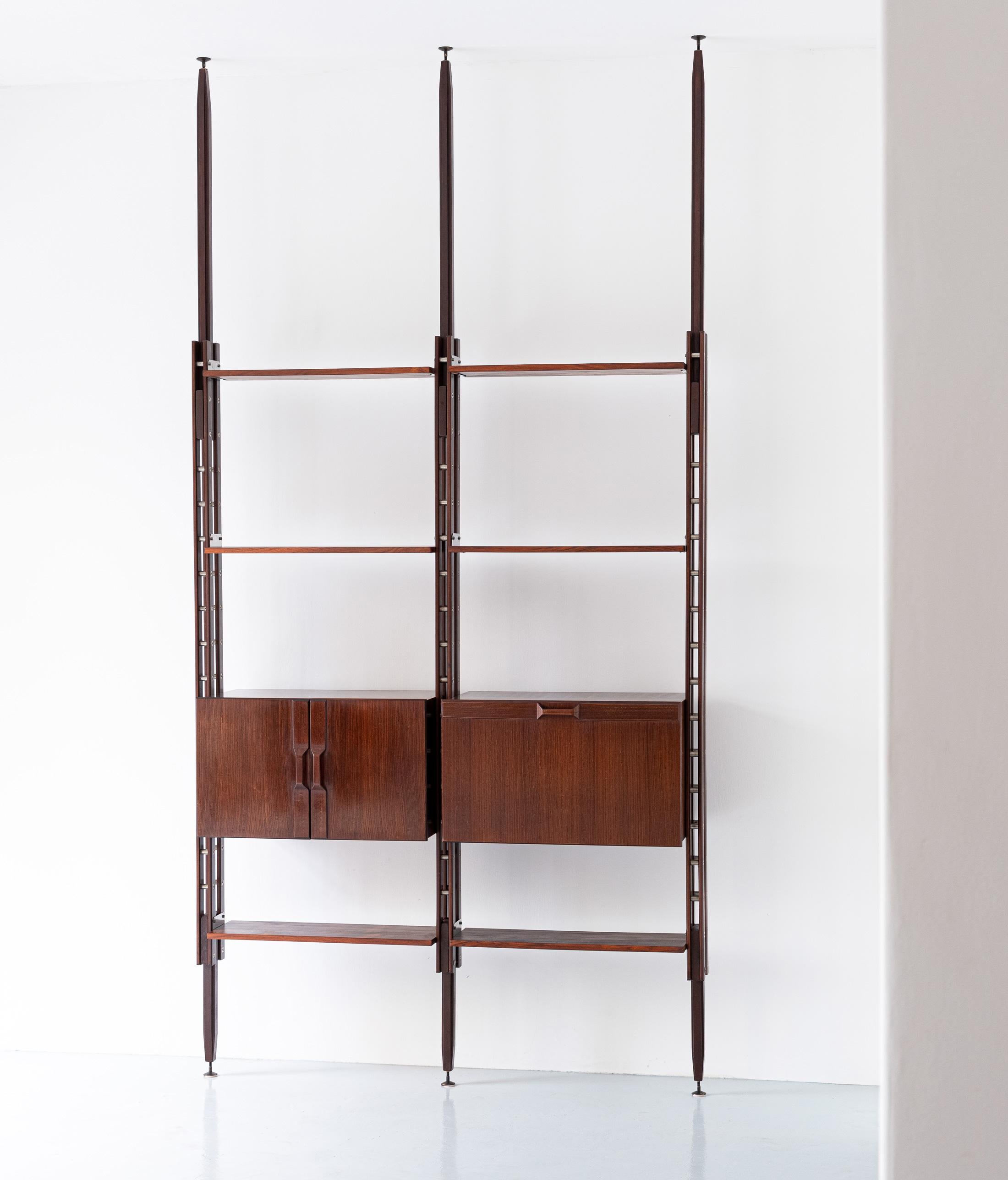 Mid-Century Modern Italian Bookshelf with Ceiling Fixing in Exotic Wood