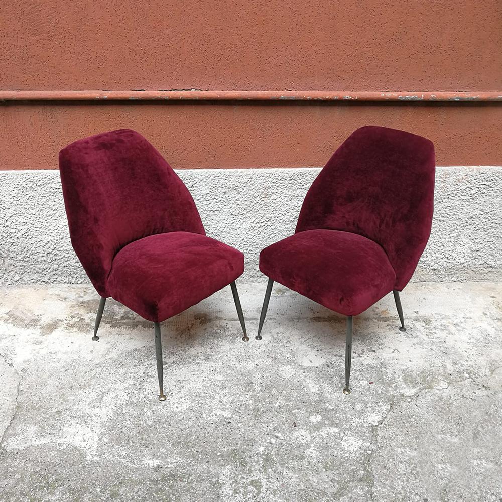 Mid-Century Modern Italian Bordeaux Velvet Campanula Chair by Carlo Pagani for Arflex, 1952