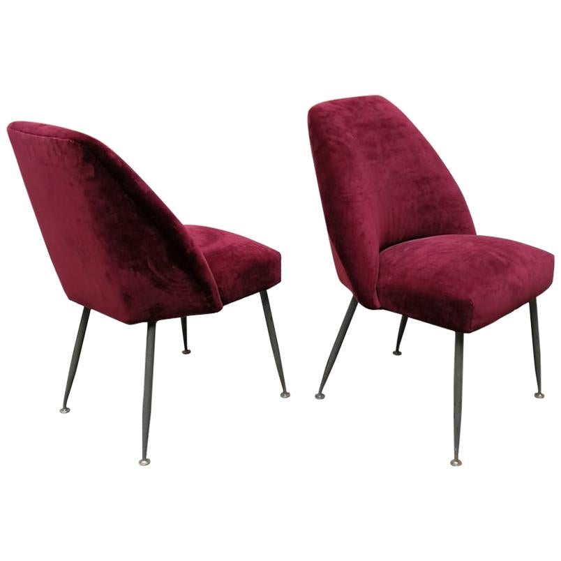 Italian Bordeaux Velvet Campanula Chairs by Carlo Pagani for Arflex, 1952