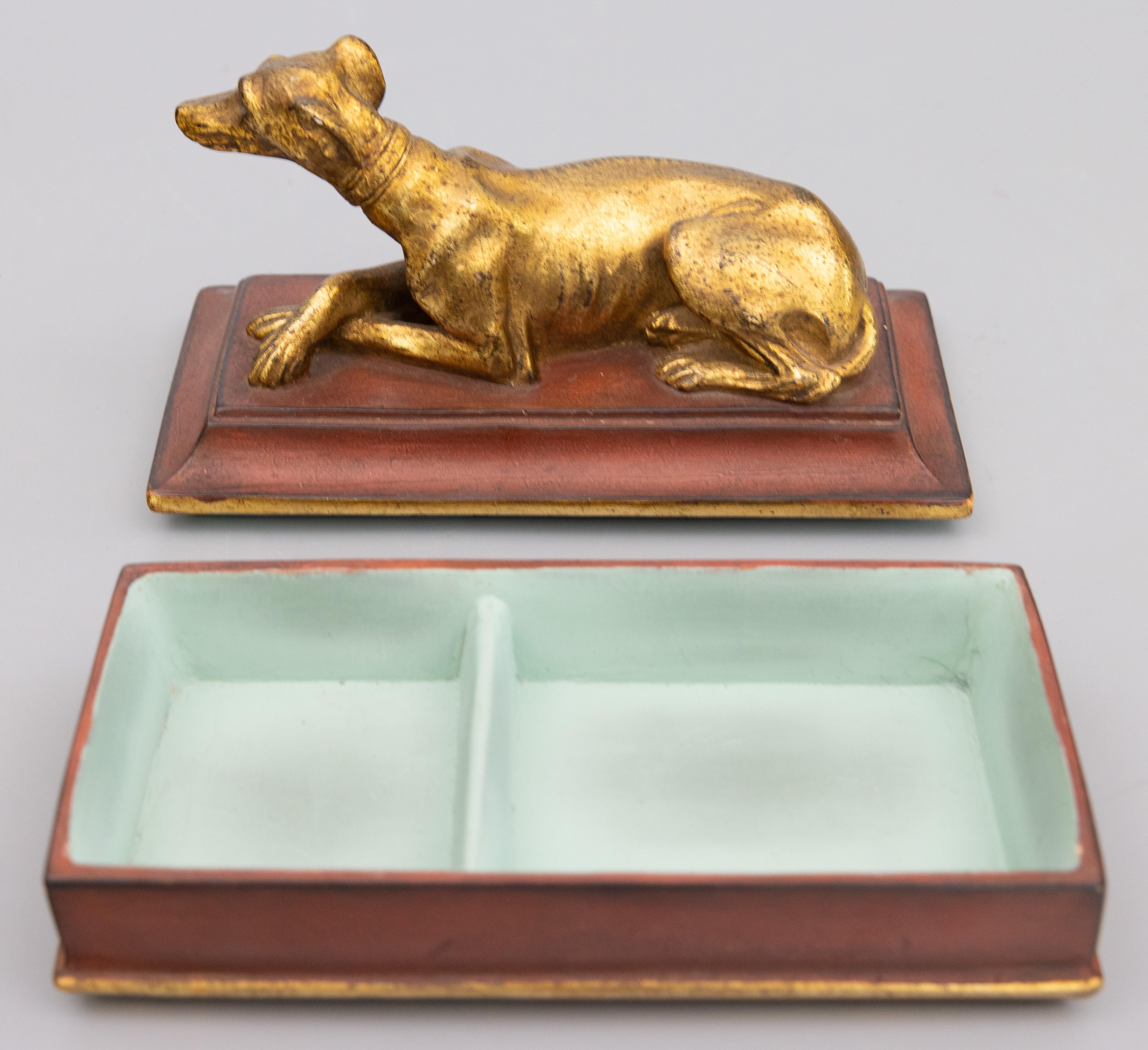 Mid-20th Century Italian Borghese Gilt Plaster Lidded Dog Box, circa 1930 For Sale