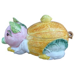 Italian Botanical Majolica Pig Tureen