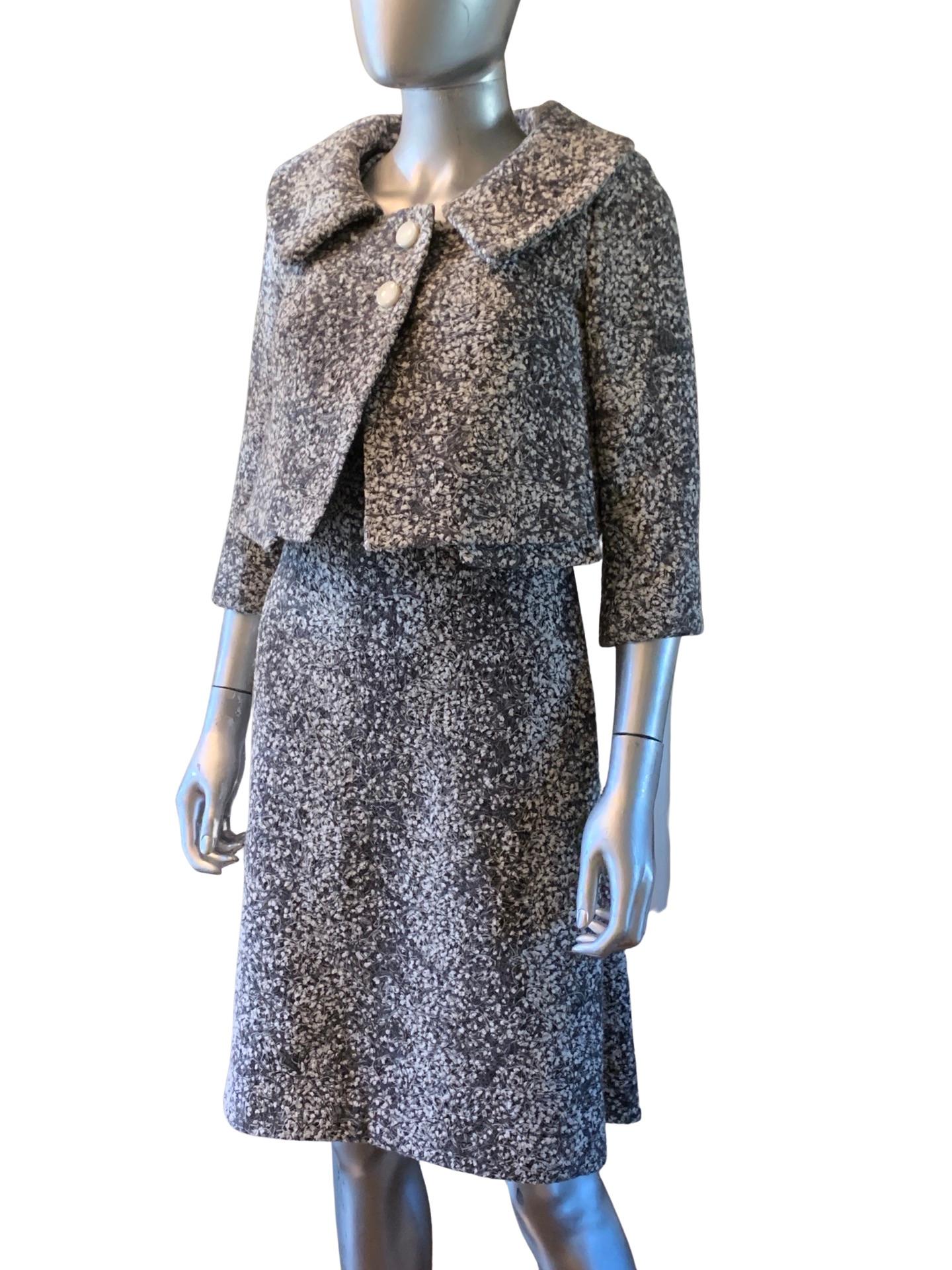 Italian Bouclé Dress and Jacket Set by Peter Langner Saks Fifth Avenue Size 6  For Sale 9