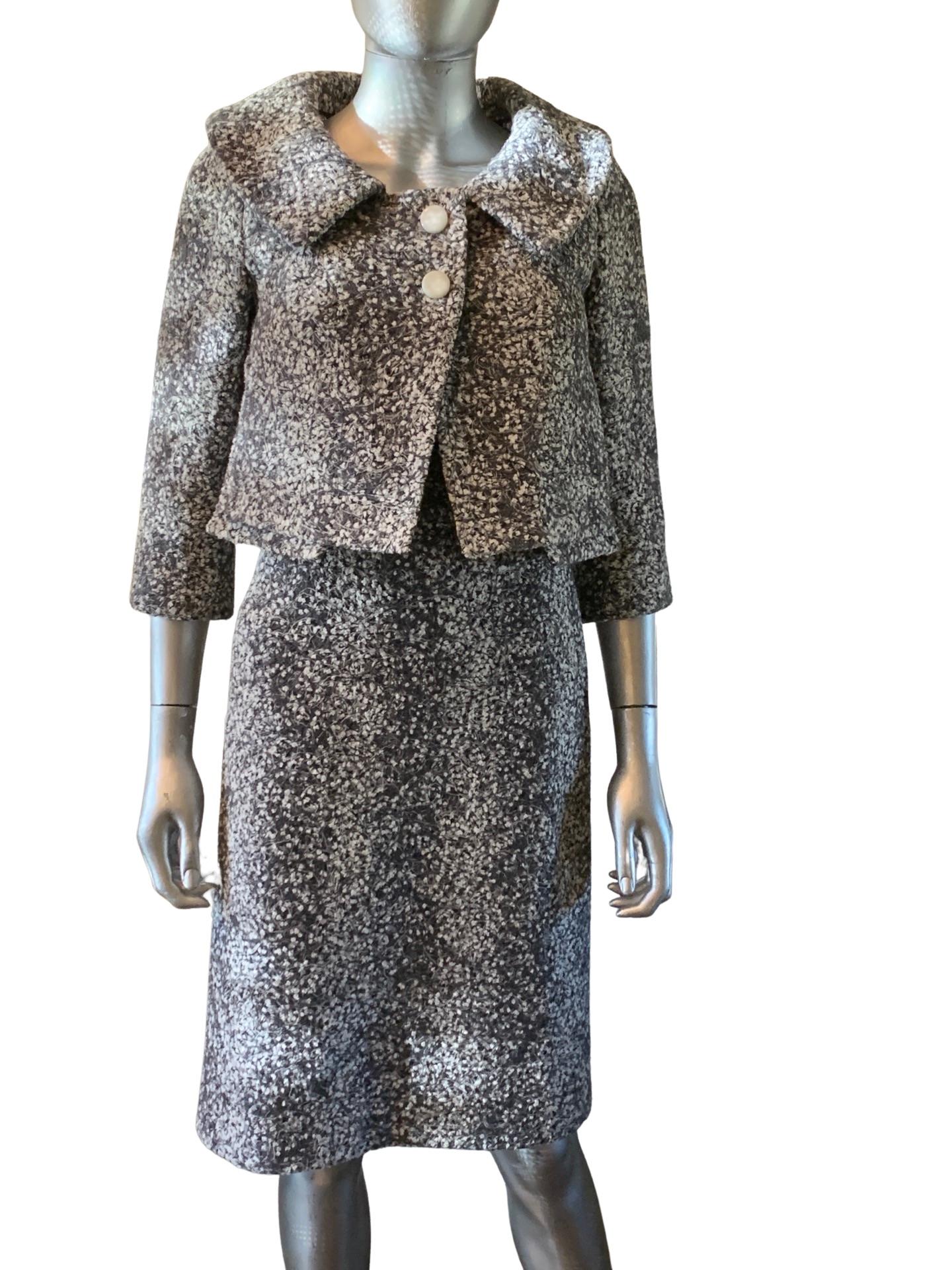 Italian Bouclé Dress and Jacket Set by Peter Langner Saks Fifth Avenue Size 6  For Sale 12