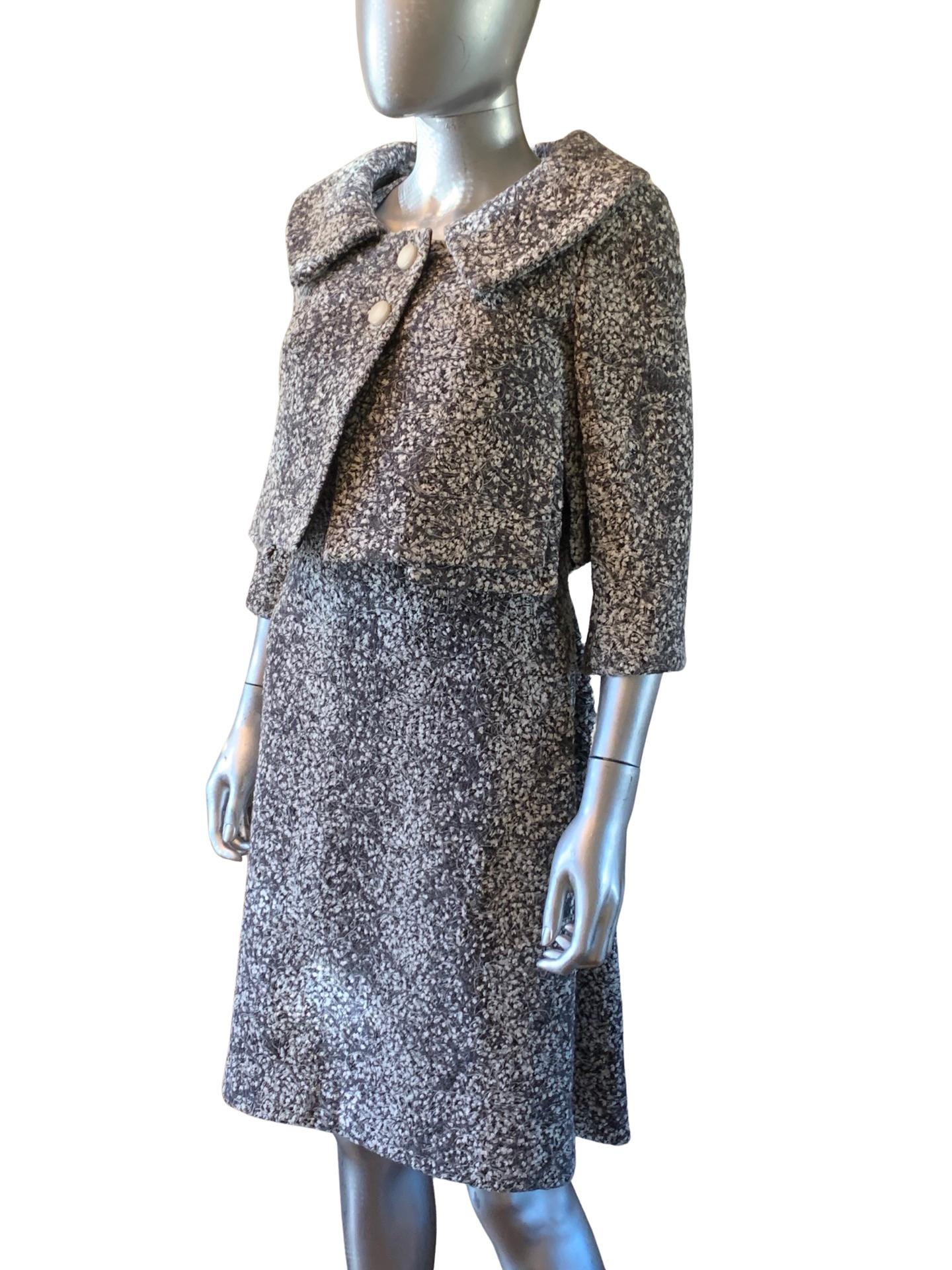 Italian Bouclé Dress and Jacket Set by Peter Langner Saks Fifth Avenue Size 6  For Sale 15