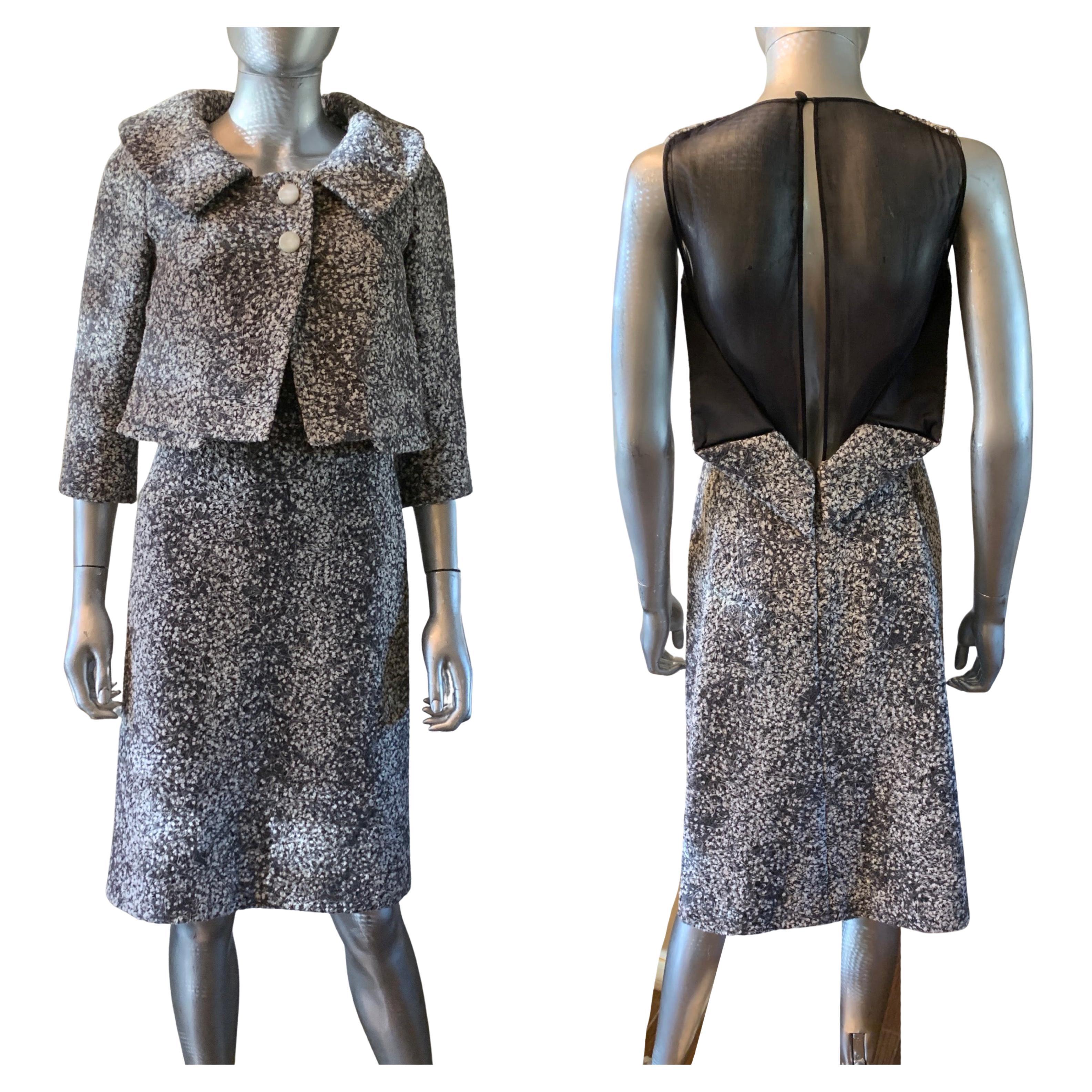 Italian Bouclé Dress and Jacket Set by Peter Langner Saks Fifth Avenue Size 6  For Sale