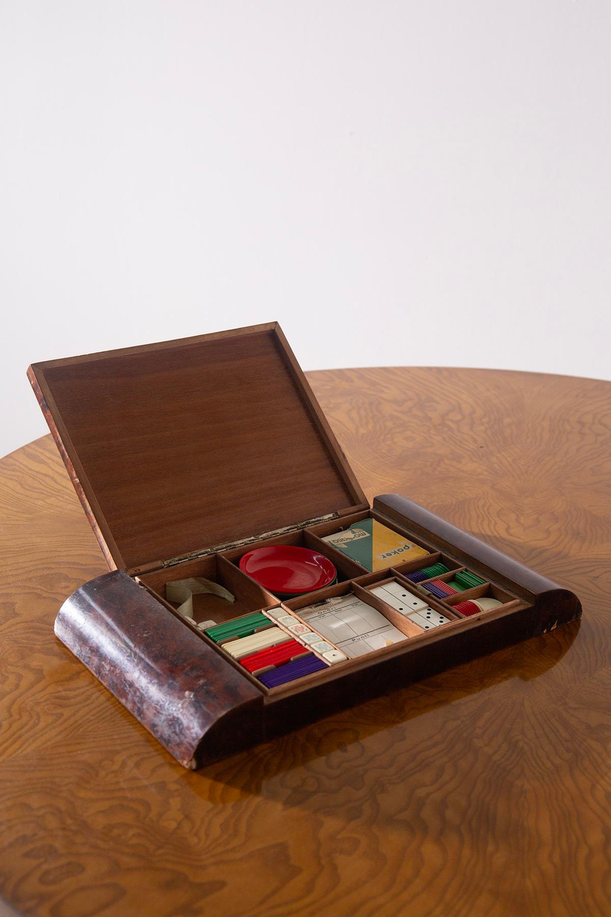 Italian box containing games in burl ART DECO In Good Condition For Sale In Milano, IT