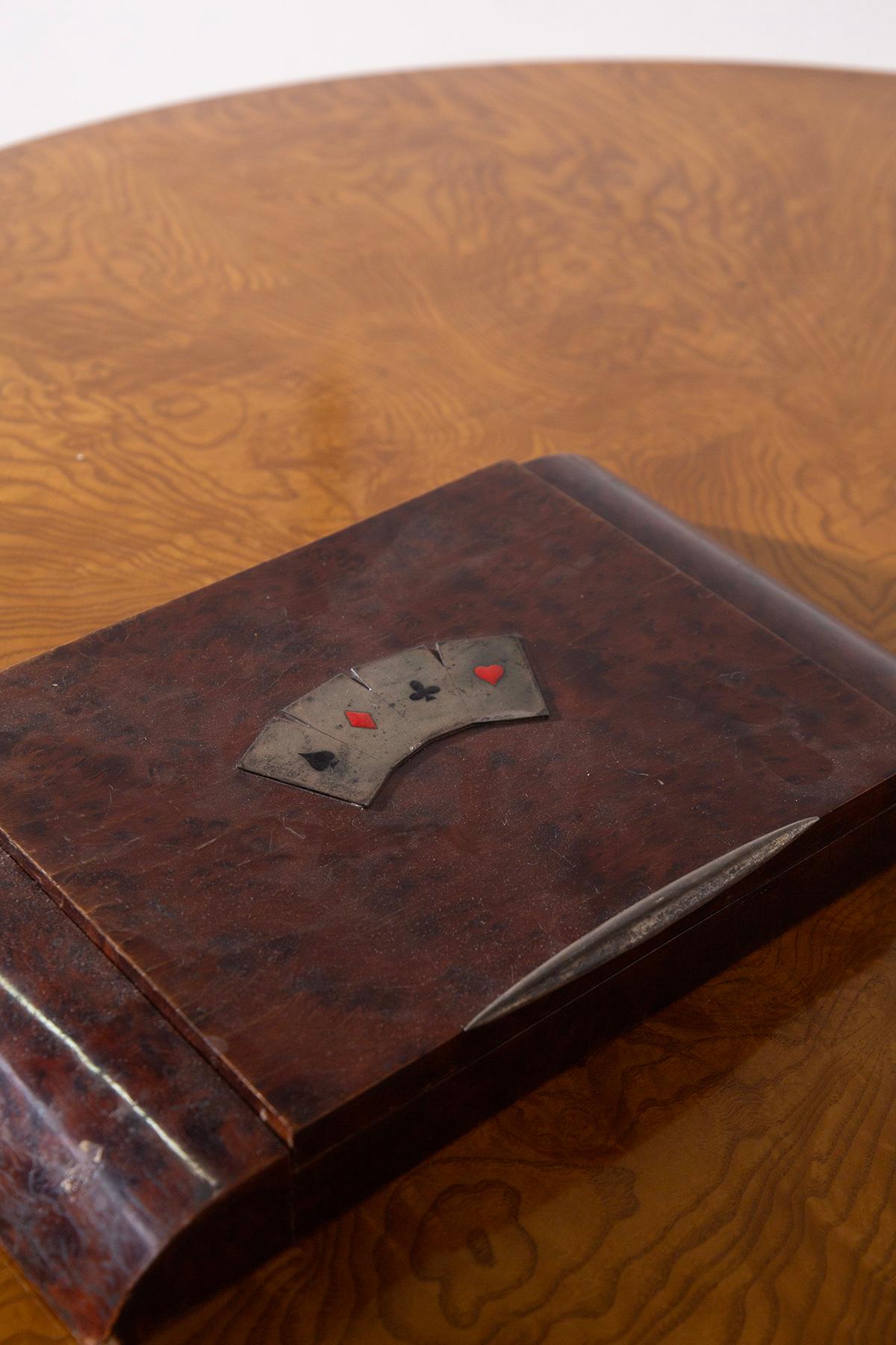Italian box containing games in burl ART DECO For Sale 3
