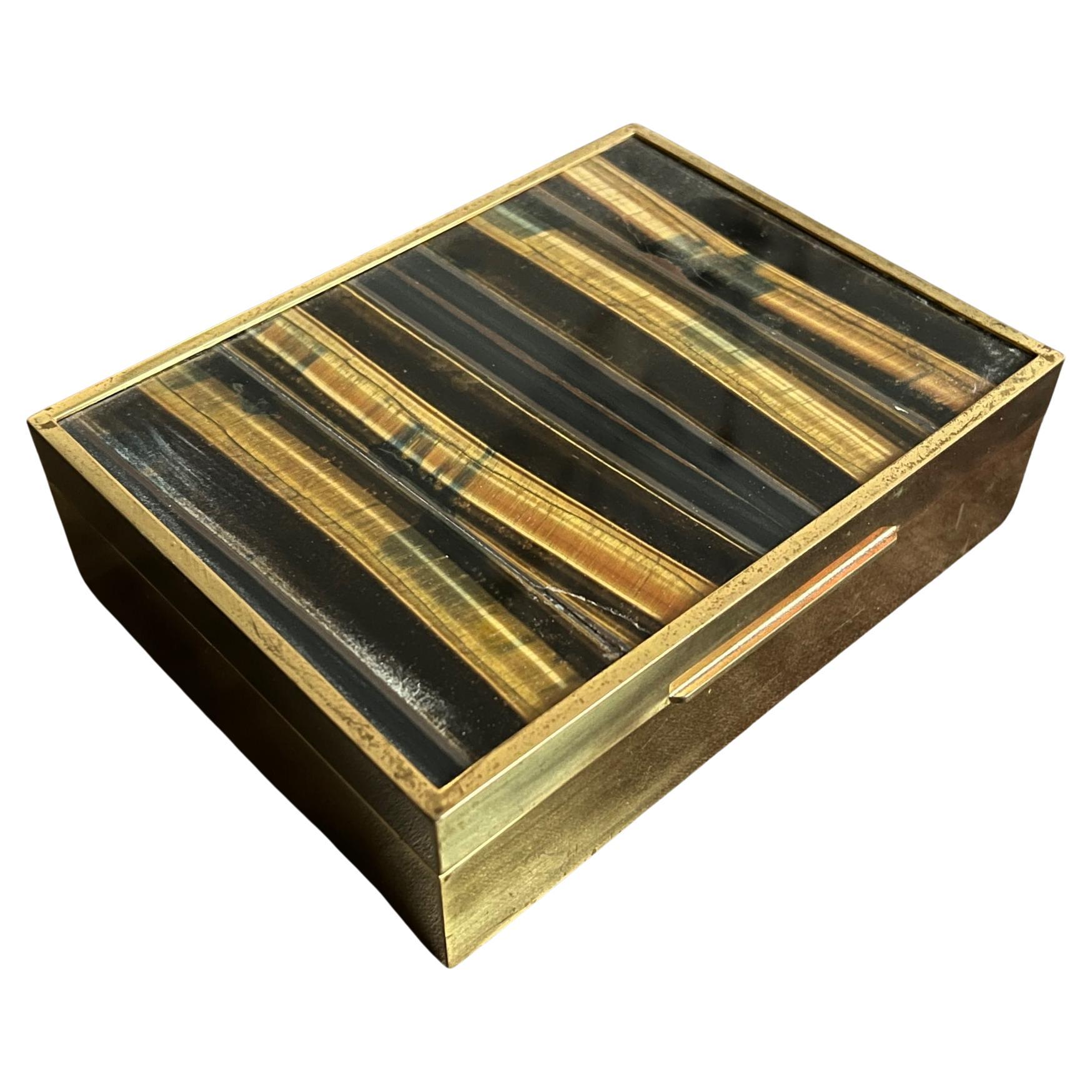 Italian Box In Brass And Tiger's Eye For Sale