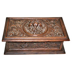 Antique Italian Box in High Relief Carved Oak Wood 18th Century