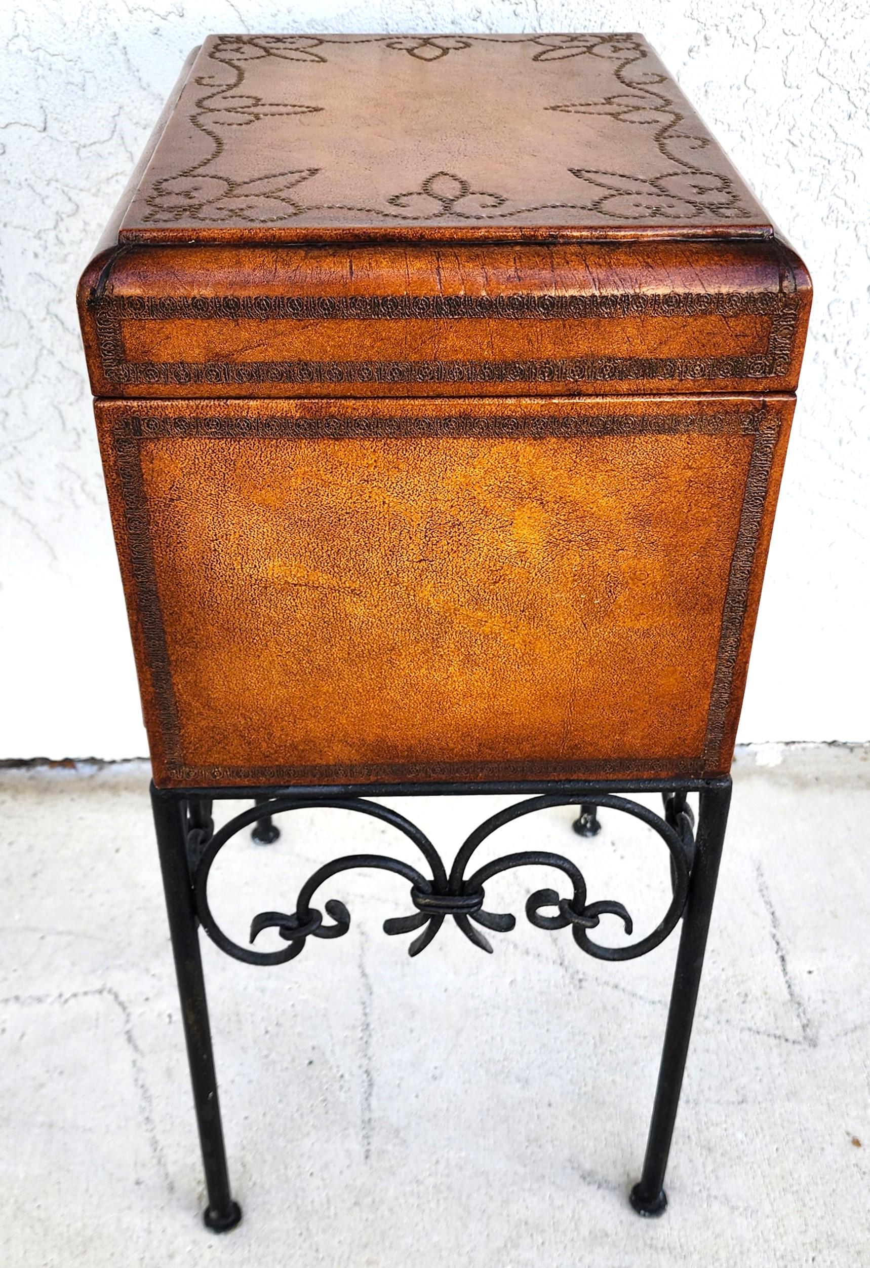 Italian Box Table Leather Wrapped Wrought Iron For Sale 7