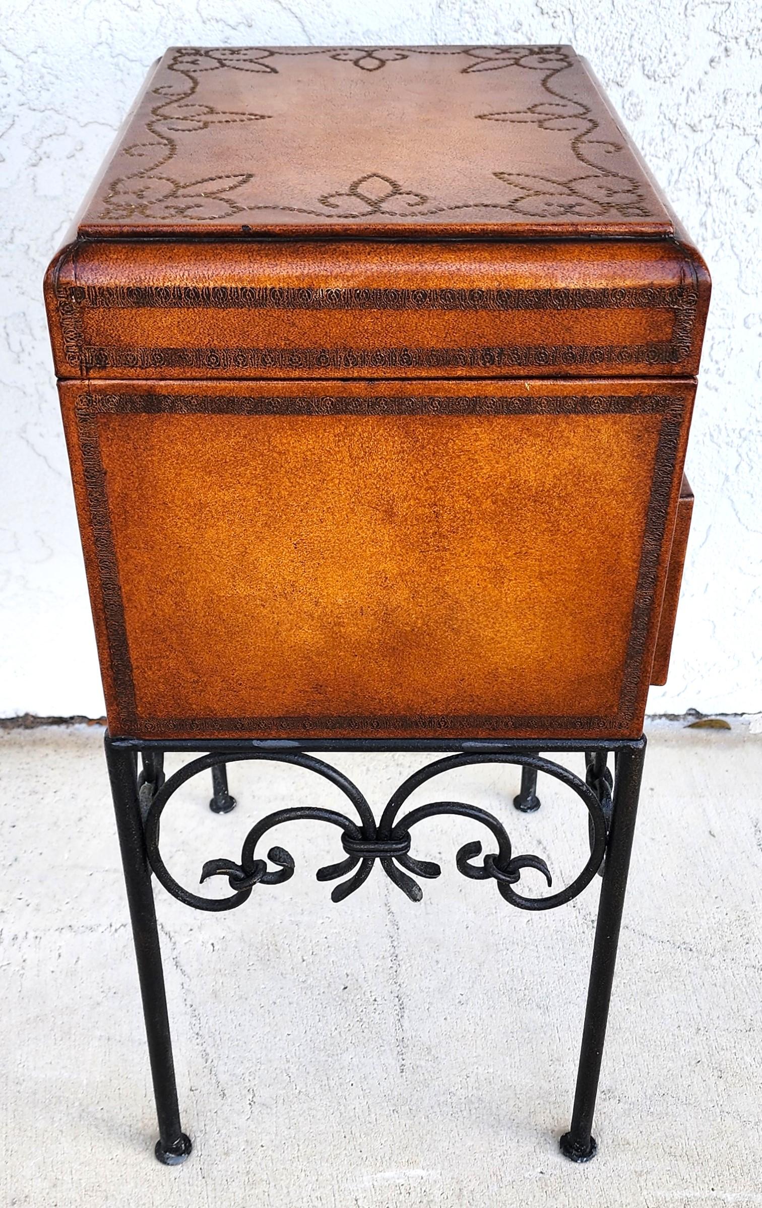 Italian Box Table Leather Wrapped Wrought Iron For Sale 9