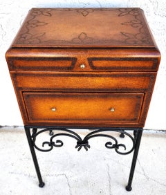 Italian Box Table Leather Wrapped Wrought Iron